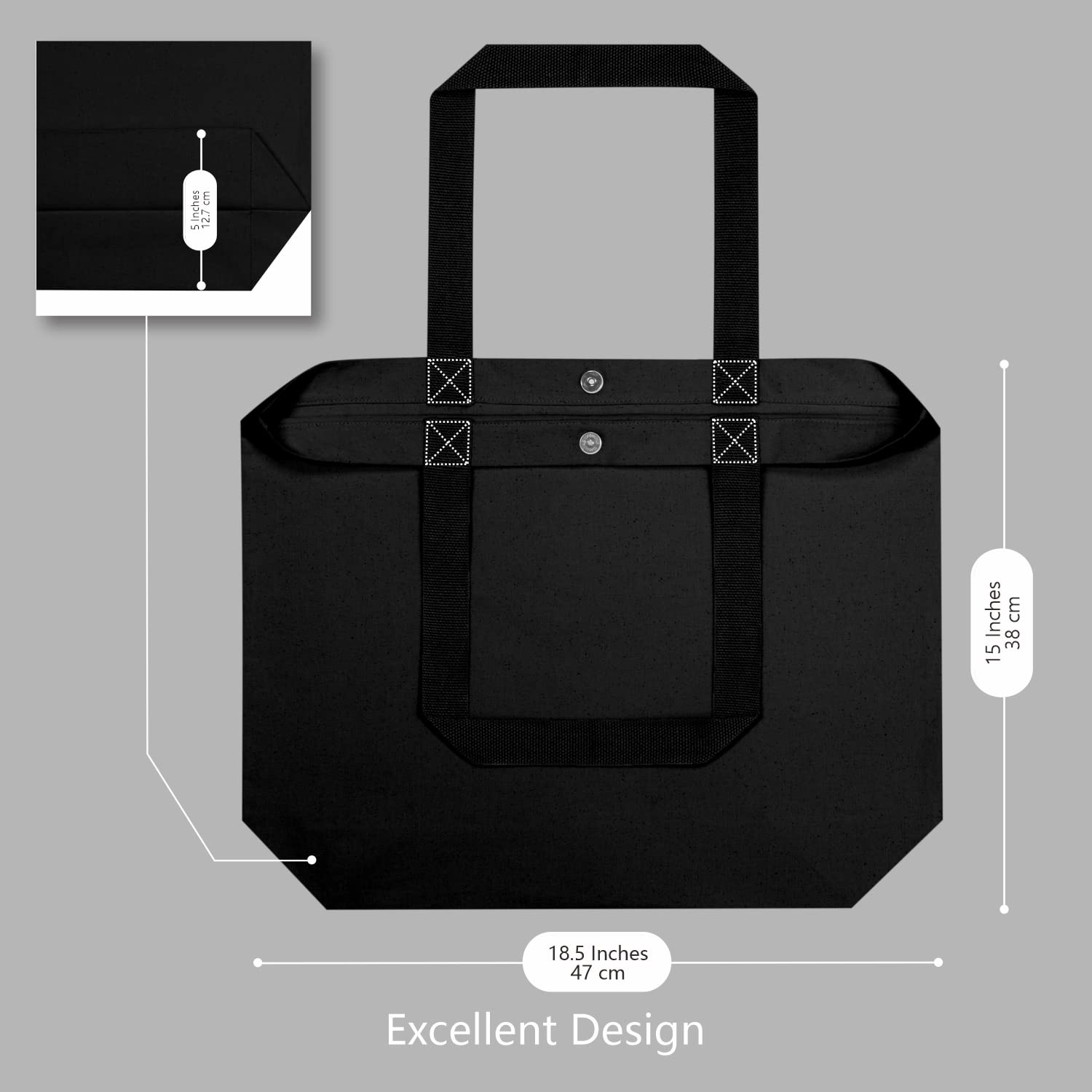 TOPDesign 6-Pack Canvas Tote Bags with Magnetic Snap Closure - Reusable Eco-Friendly Grocery Shopping Bags for Women & Men - DIY Customizable Blank Totes for Artists, Students & Office Use - Perfect for Shopping, Beach, Work & Daily Errands