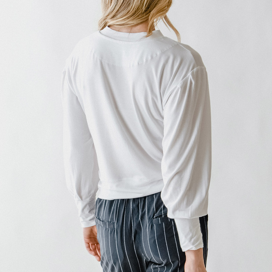 Organic Bamboo Long Sleeve Shirt for Women - Soft & Breathable White Top - Perfect for Yoga, Office & Casual Wear
