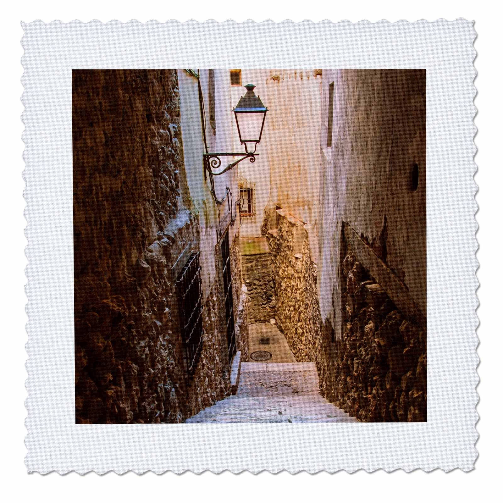 3D Rose Spain Cuenca Alley Square Quilt - 25 x 25 Inches - Handmade Decorative Throw Blanket for Bedroom, Sofa & Home Decor - Perfect Gift for Housewarming & Holidays