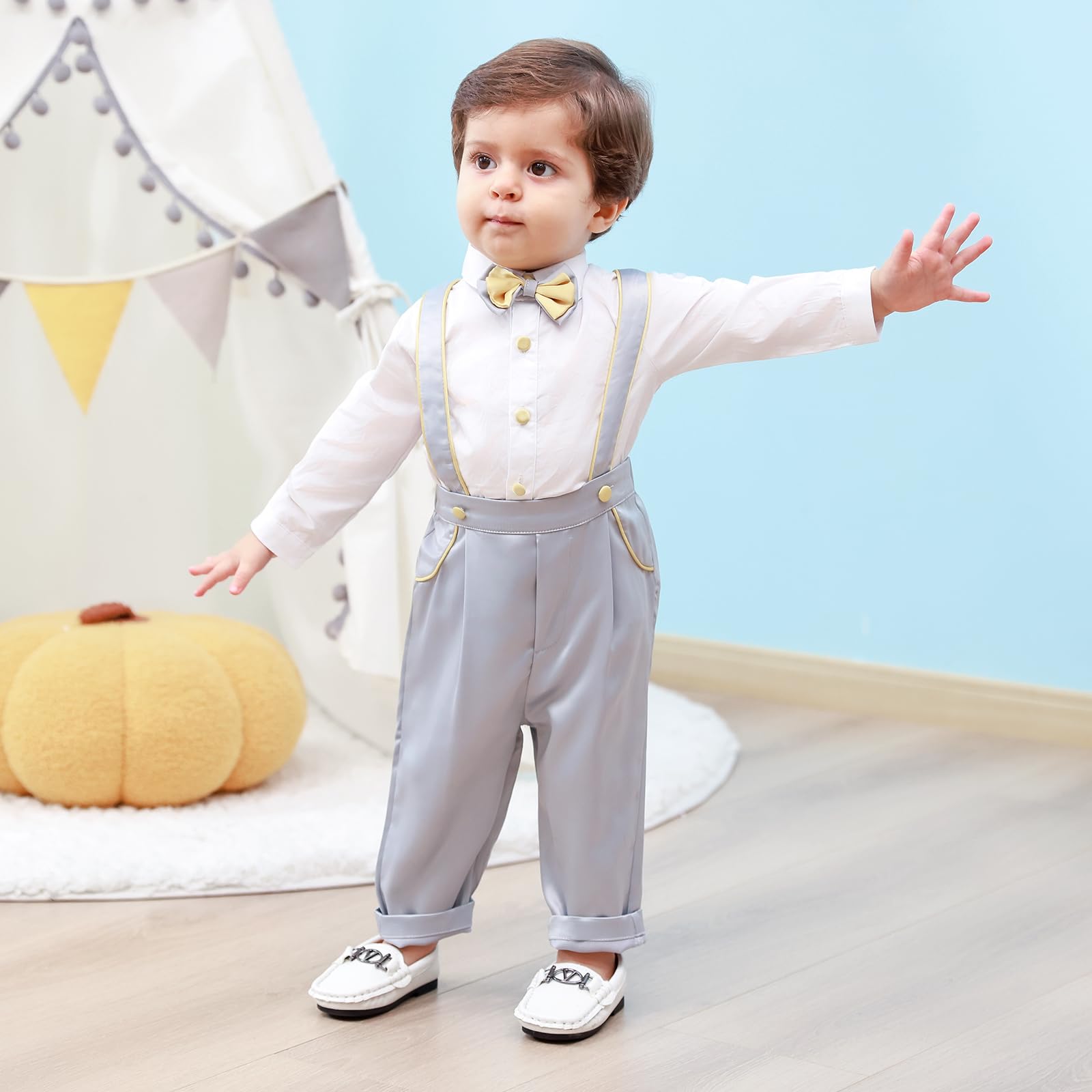 Booulfi Baby Boy Christmas Outfit - Formal Overalls & Suspenders Suit for Newborns - Perfect for Weddings, Holidays & Special Occasions