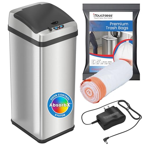 Silver, Trash Can with AC and 20 Bags