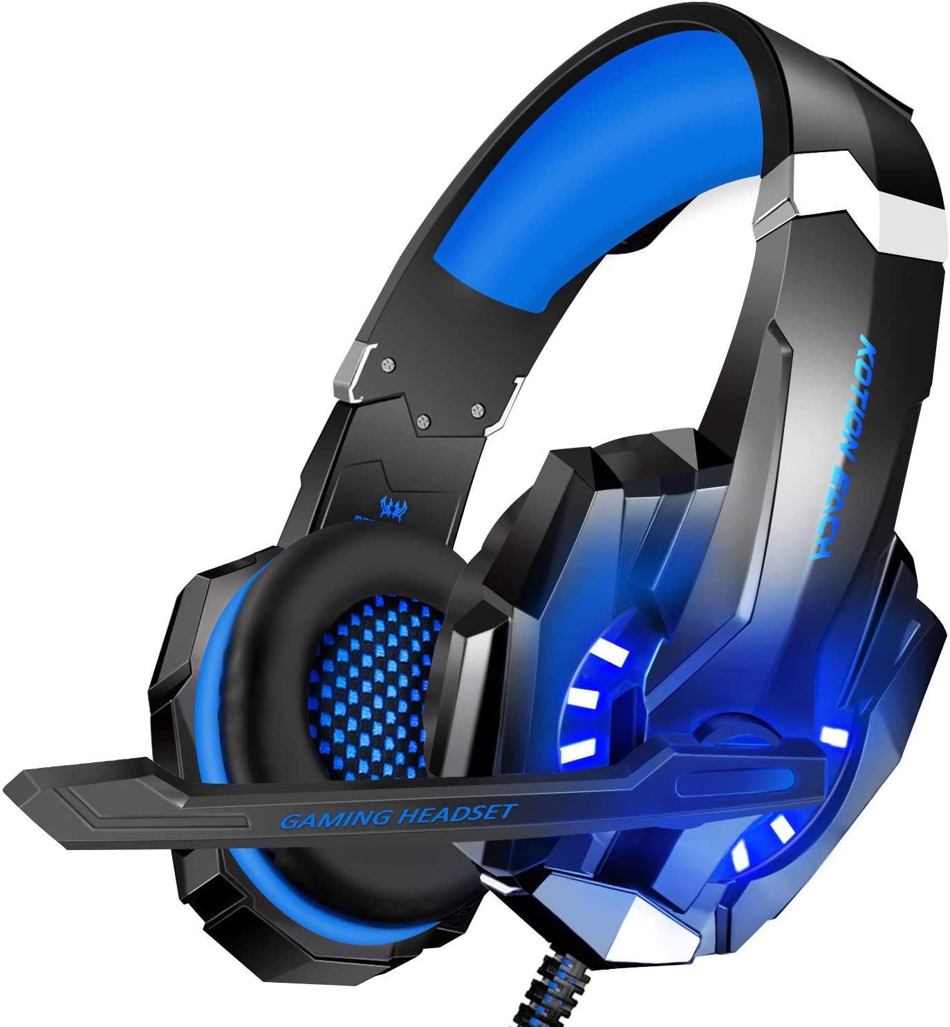 Premium Stereo Gaming Headset for PS4, PS5, PC, Xbox One & Nintendo Switch - Noise Cancelling Over-Ear Headphones with Mic, LED Lights & Deep Bass Surround Sound - Soft Memory Foam Earmuffs for Long Gaming Sessions - Perfect for FPS, RPG & Online Multiplayer Games (Blue)