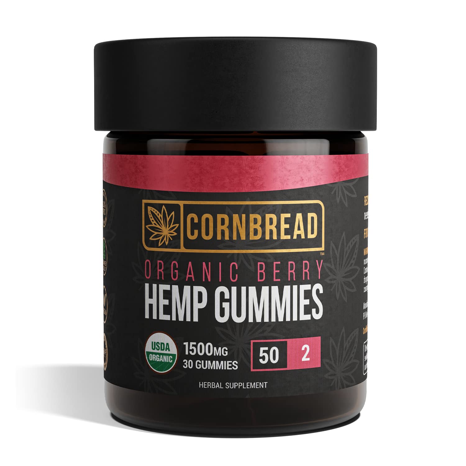 USDA Certified Organic Hemp Gummies 1500mg - 30 Count Cornbread Flavor | Stress Relief & Sleep Aid | Vegan & Gluten-Free CBD Supplement for Relaxation & Wellness