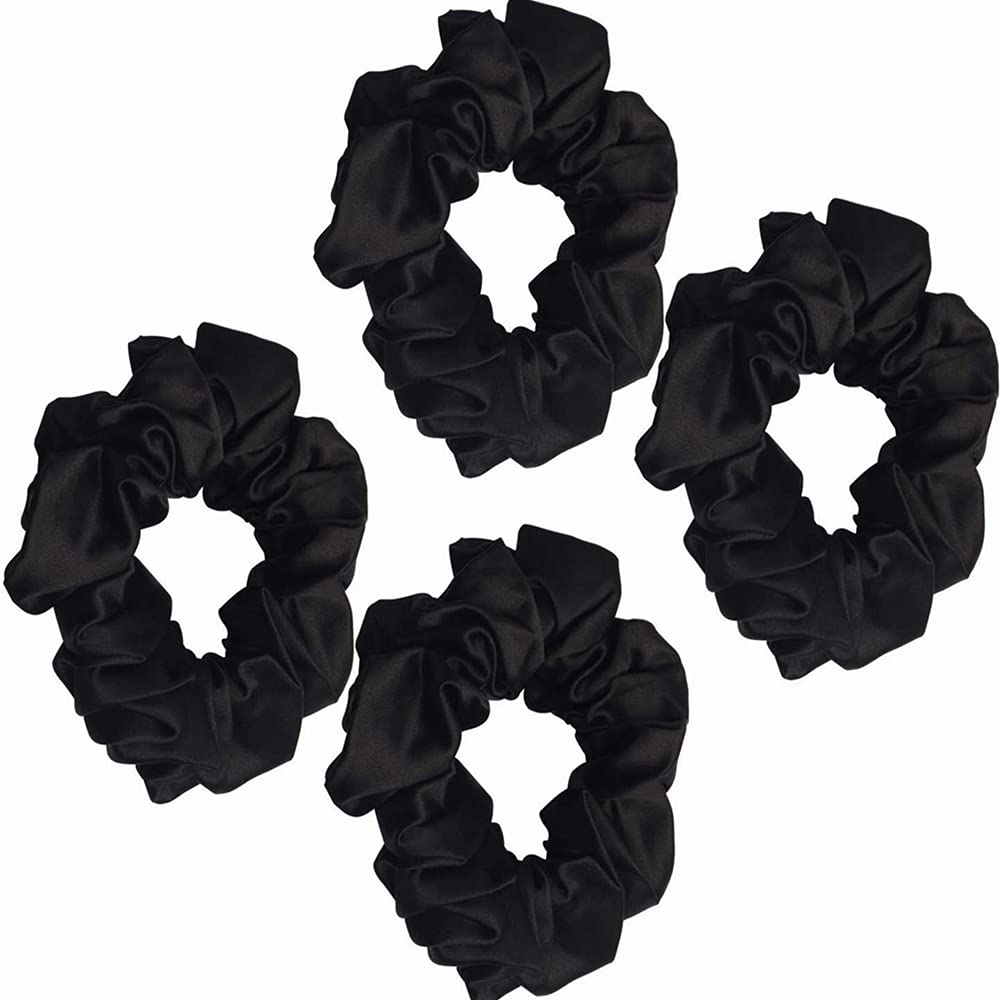 4Pcs Silk Hair Ties for Women - Soft Satin Stretch Hair Bands for Gentle Hair Care (Great for Daily Use, Workouts, and Travel)