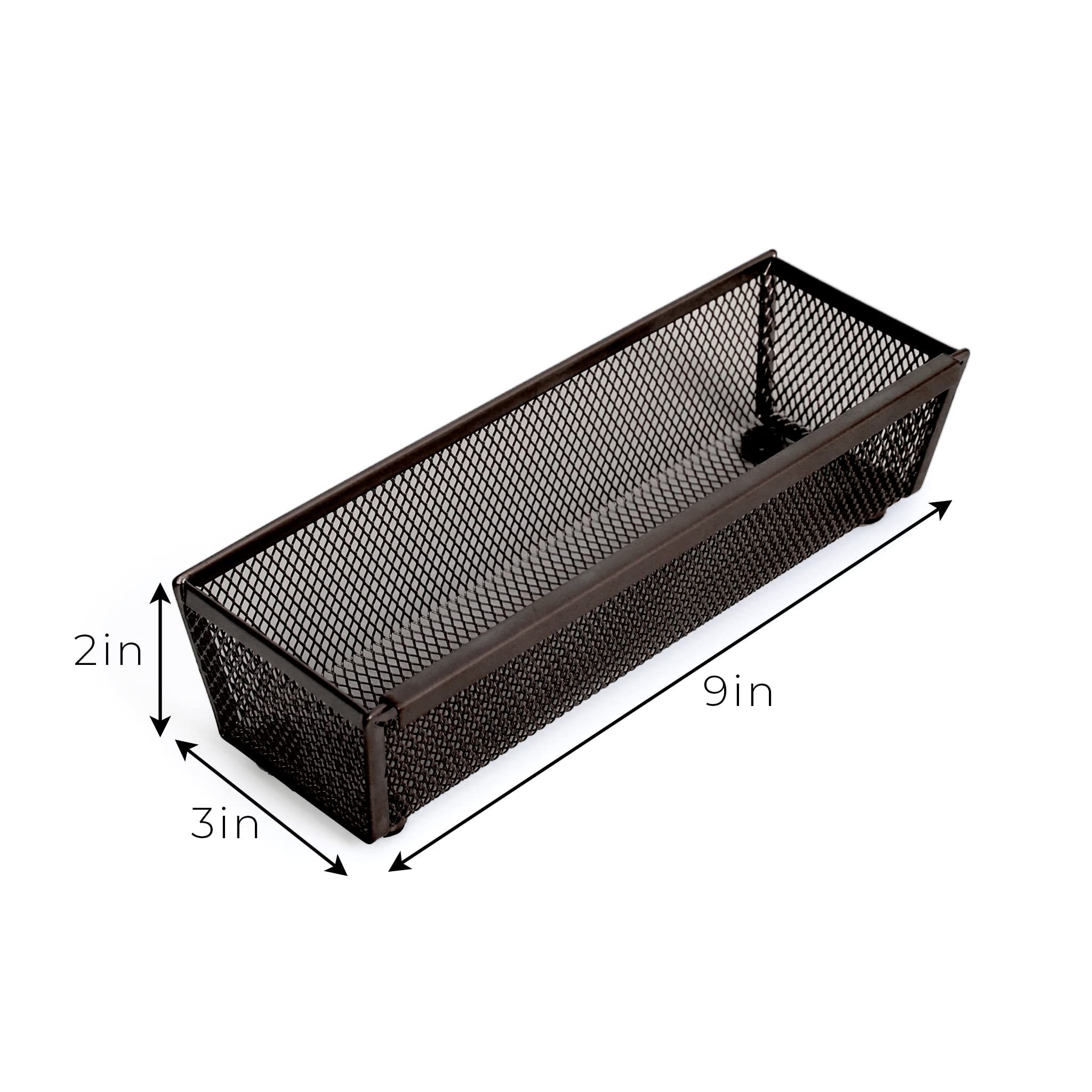 Smart Drawer Organizer 9 x 3 Inch - Steel Mesh Tray with Interlocking Arms - Kitchen Utensil & Silverware Storage - Bronze - Perfect for Kitchen Drawers, Office Supplies, and Craft Organization