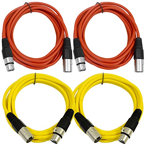 Seismic Audio 6ft XLR Cables 4-Pack (2 Red/2 Yellow) for Microphones & Audio Gear