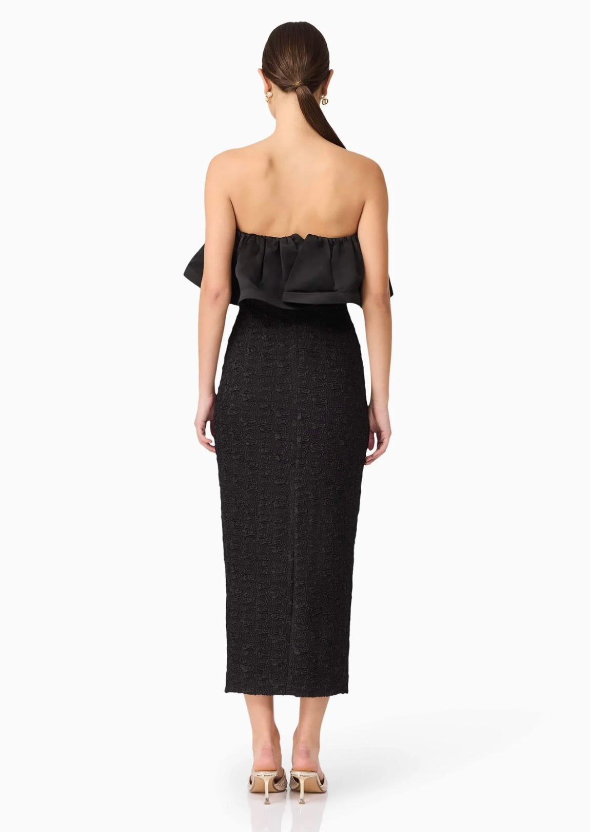 Strapless Black Midi Dress for Women - Elegant Dandelion Print Summer Dress for Beach, Party & Date Night