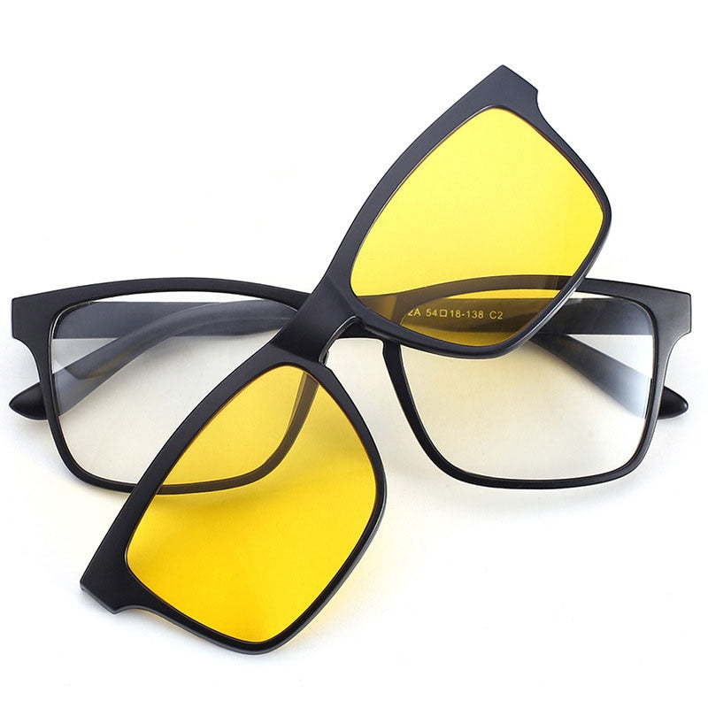 Bclear TR90 Men's Eyeglasses with 5 Clip-On Polarized Lenses - Lightweight & Durable Frame for Driving, Fishing & Outdoor Activities