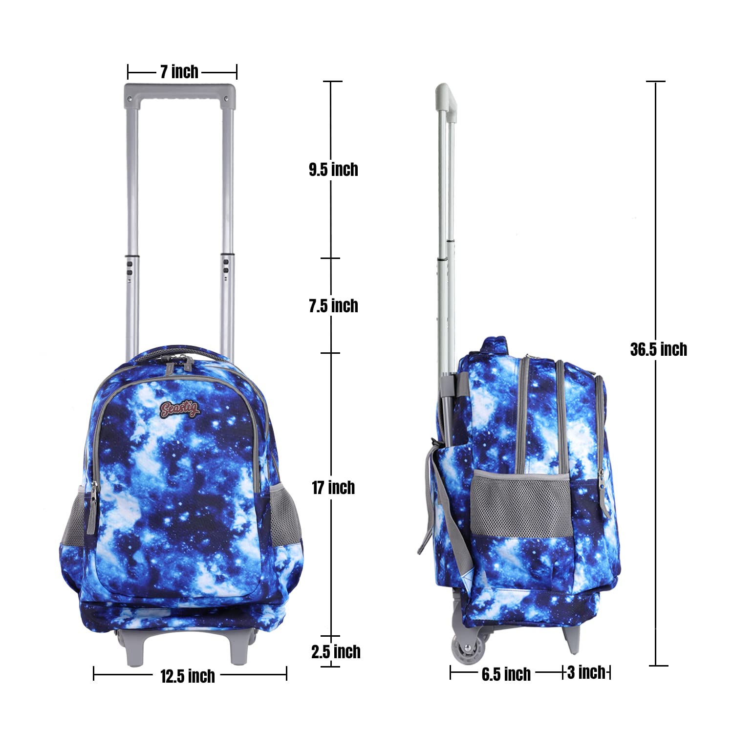 Seastig 18 Inch Rolling Backpack for Kids - Double Handle Wheeled Backpack with Detachable Lunch Bag Set | School Travel, Airplane Carry-On, Daily Commute for Boys & Girls