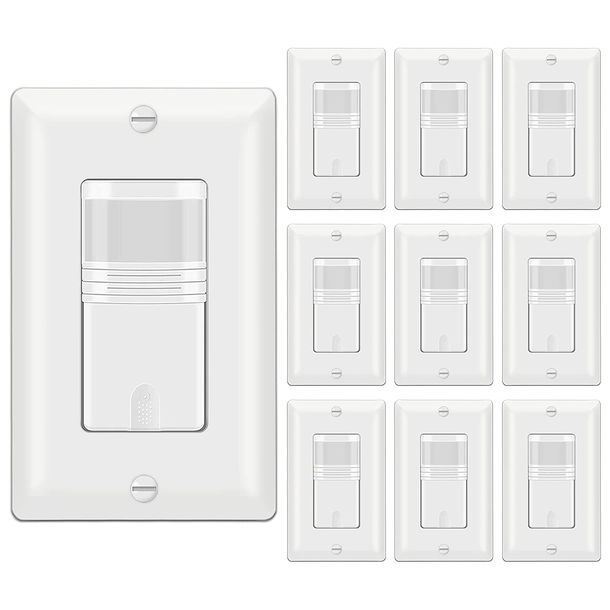 10 Pack BESTTEN Motion Sensor Light Switch - Single Pole PIR Wall Switch with Occupancy/Vacancy Modes, 120V/277VAC, 60Hz, 1/6HP (Neutral Wire Required, Wallplates Included) - cUL Listed White - Perfect for Home, Office, Garage & Bathroom Lighting Automation
