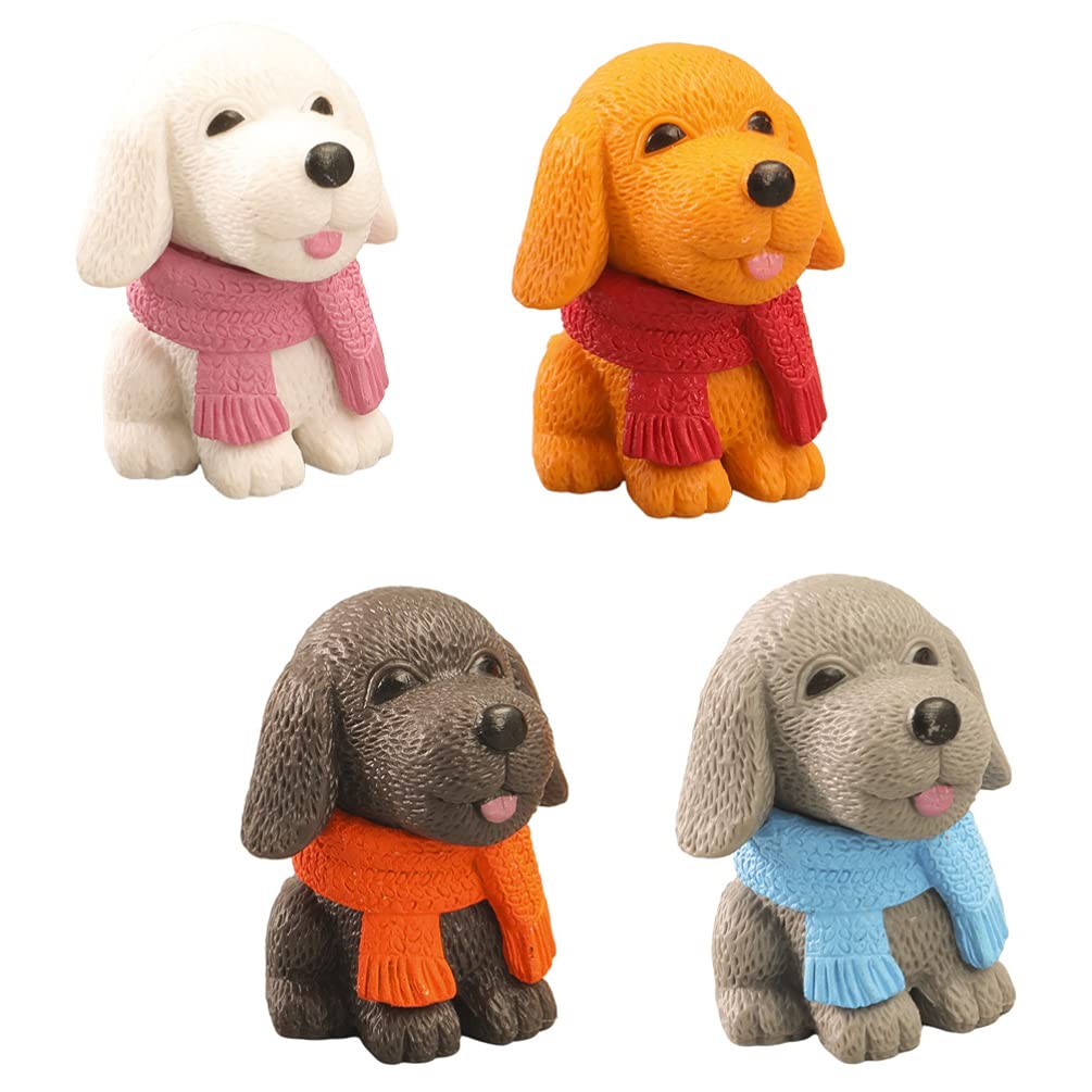 Balacoo 4Pcs Cute Puppy Figurines - Mini Cartoon Dog Sculptures, Resin Dog Statues for Cake Toppers, Micro Landscape Decor, Home & Office Desk Decorations - Perfect for Birthday Parties, Wedding Cakes, Fairy Gardens and DIY Miniature Scenes