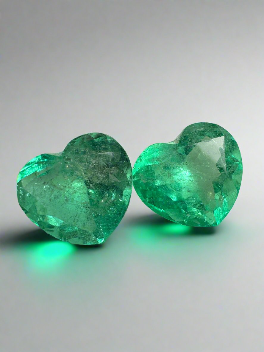 16.68tcw 12.6x14.1mm Rare Matching Bubbly Emerald Hearts - Natural Colombian Yellowish Green Emeralds for Jewelry Making & Engagement Rings