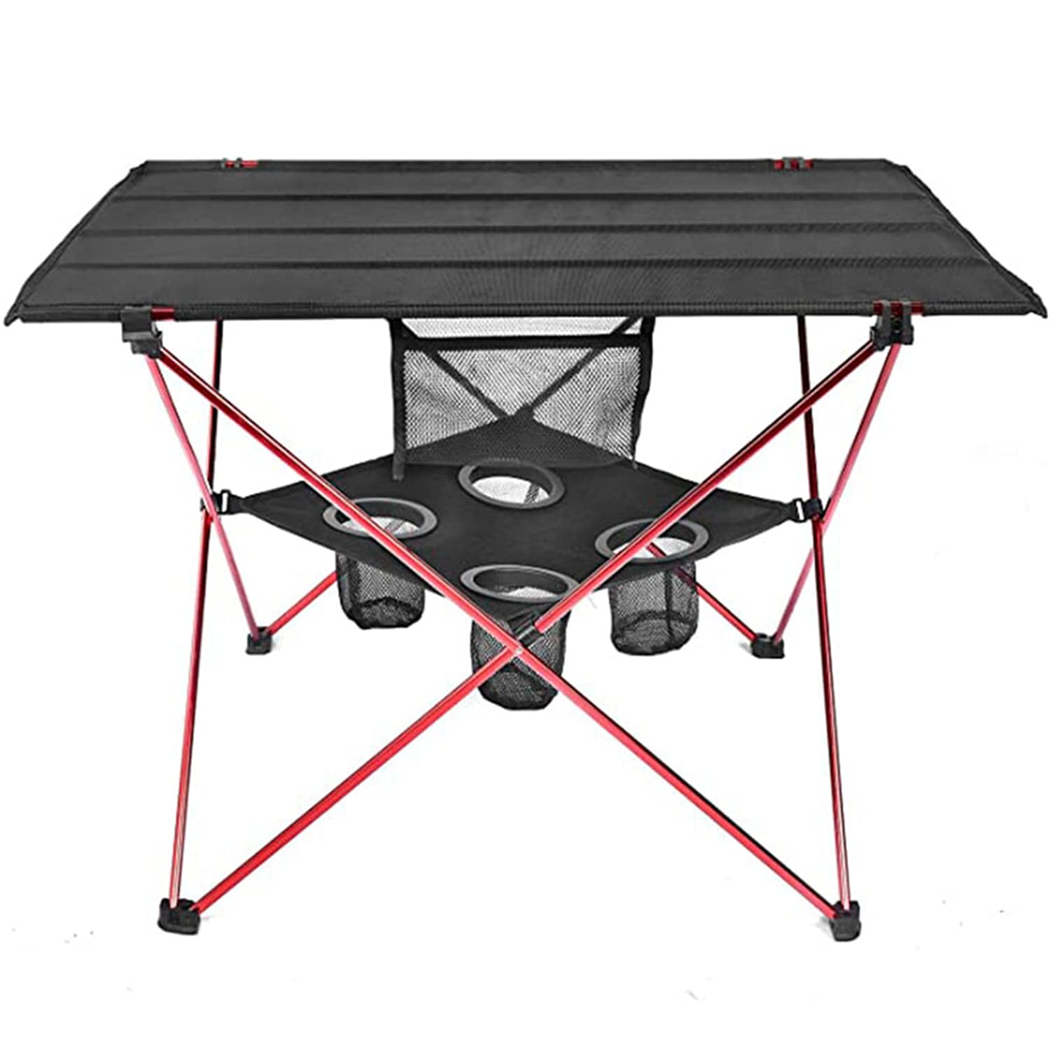 NA Lightweight Folding Camping Picnic Table with 4 Cup Holders - Portable Roll-Up Canvas Outdoor Table for BBQ, Fishing, Hiking, Beach & Travel - Perfect for Camping Trips, Tailgating & Backyard Gatherings