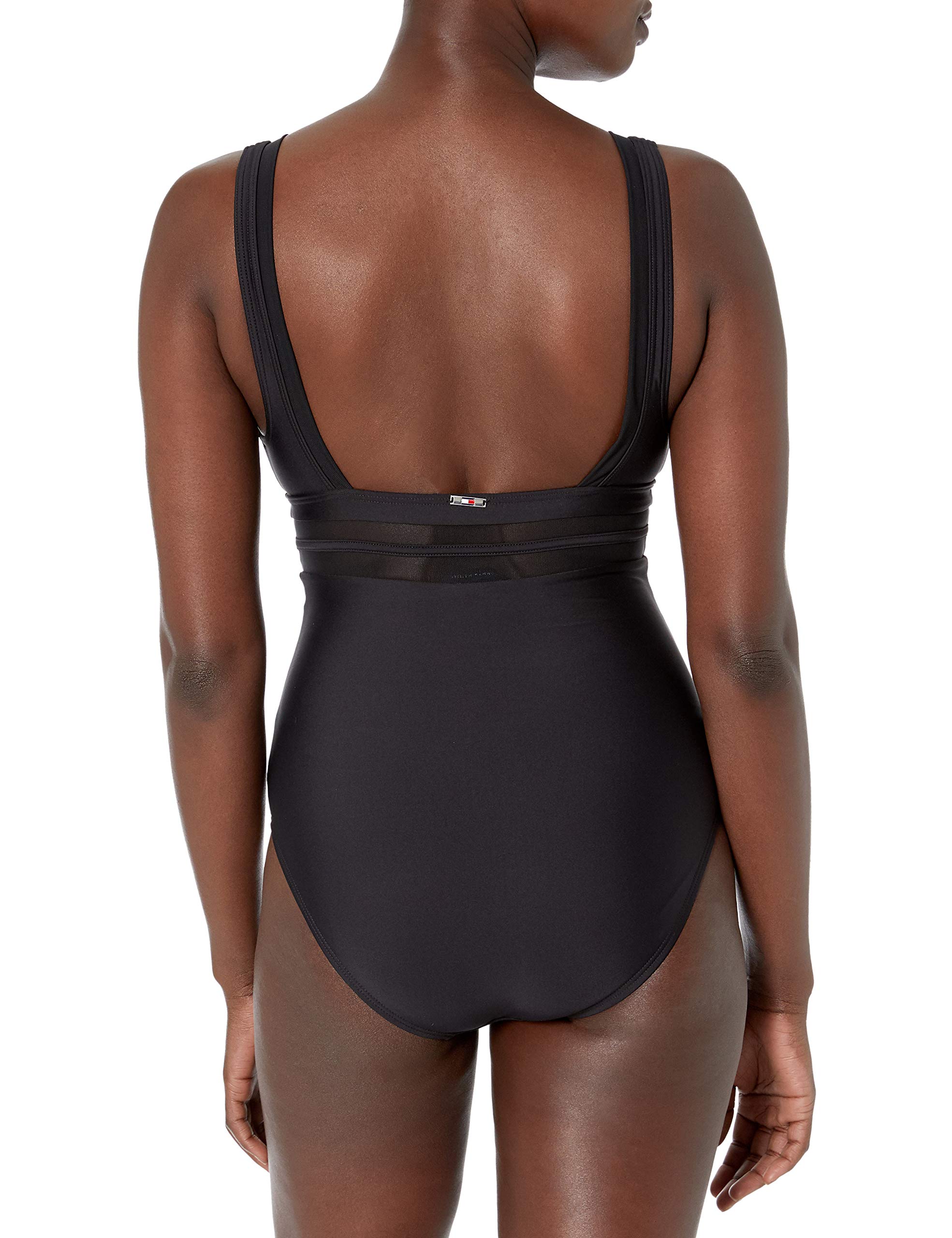 Tommy Hilfiger Women's Tummy Control One Piece Swimsuit - Stretch Halter Neck Swimsuit in Classic Black Size 4 | Perfect for Beach Vacations, Pool Parties & Summer Getaways