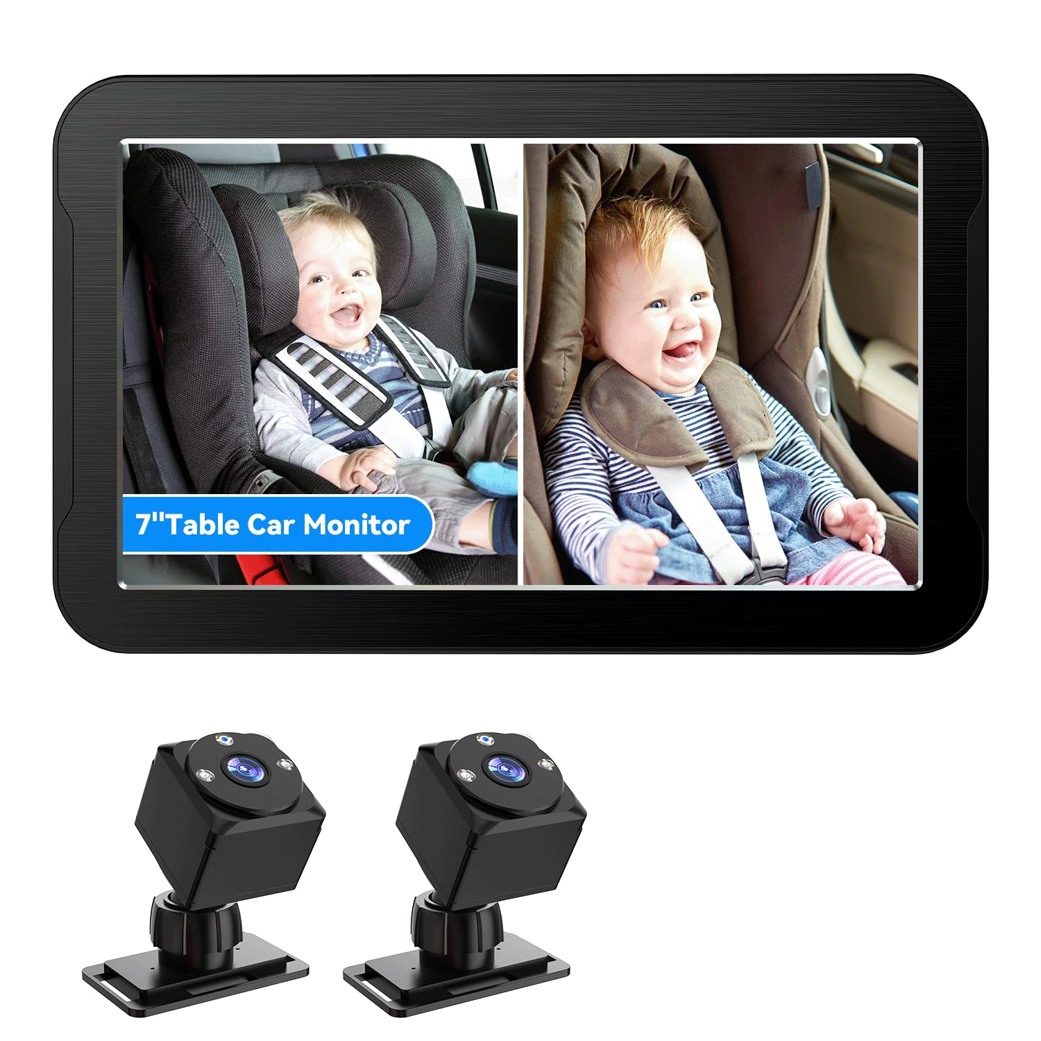**7 Inch 1080P Baby Car Monitor with Dual Rear Facing Cameras & Night Vision – 360° Rotatable Safety Mirror for Rear Facing Car Seats – Ideal for Parents with 2 Kids, Perfect for Long Road Trips & Daily Commutes**