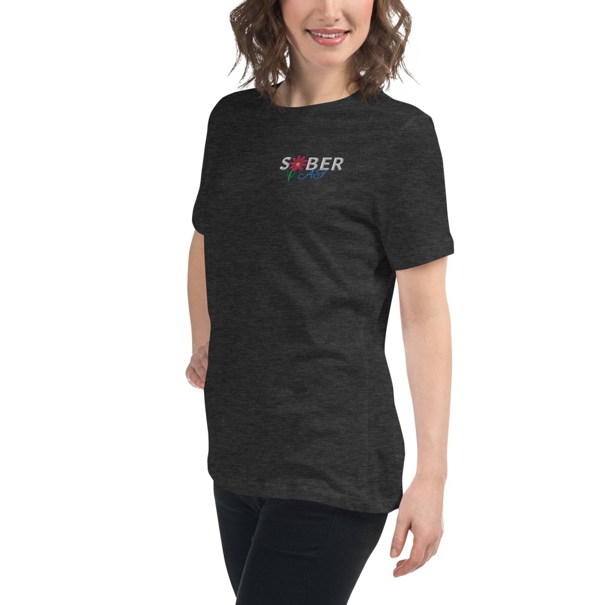 SOBER AF Women's Relaxed T-Shirt - Spring Blossom Print Comfortable Casual Tee for Everyday Wear, Lounge & Outings