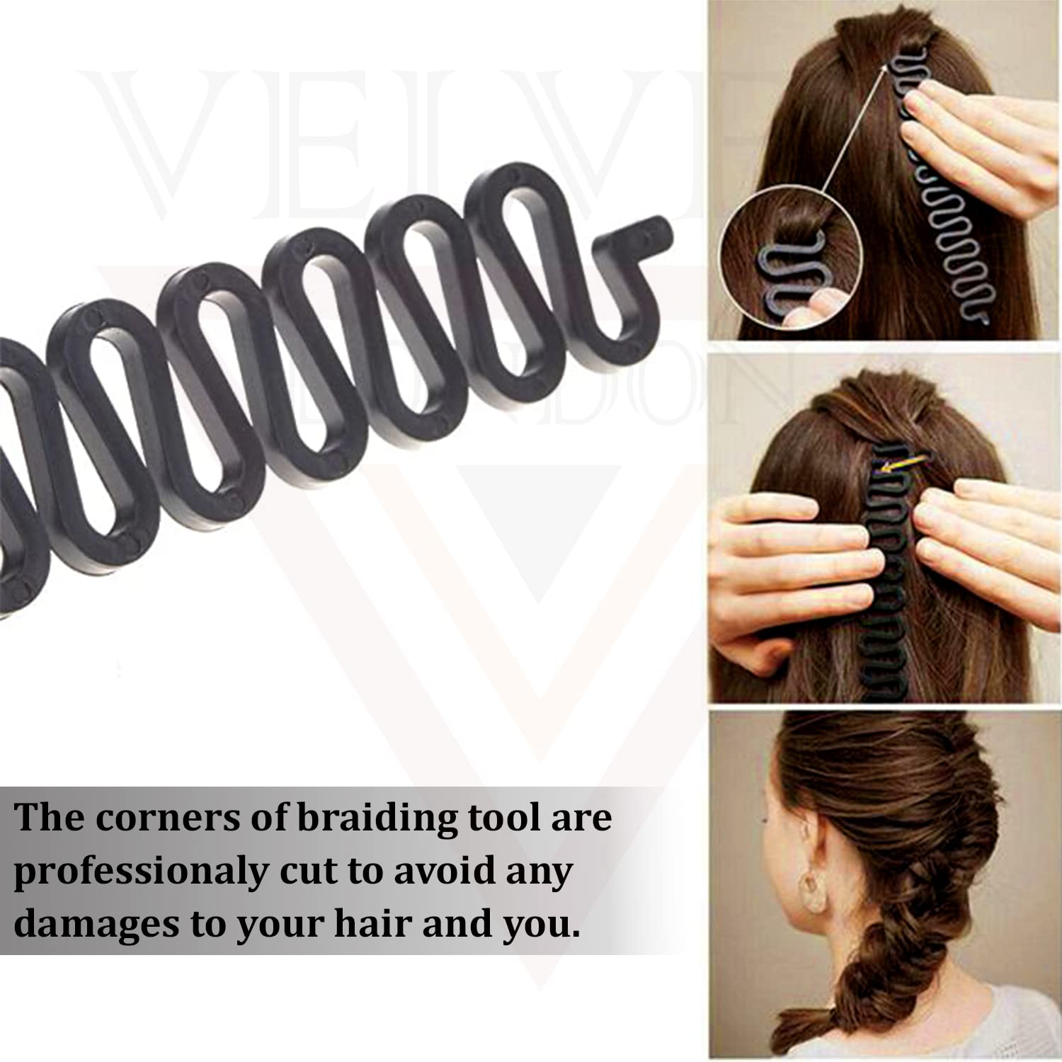 Velvet London 2-Piece Hair Bun Maker Set - French Twist Hair Styling Tools with Braiding Stick & Styling Clips for Women & Girls (Black) - Perfect for Updos, Weddings & Everyday Hairstyles