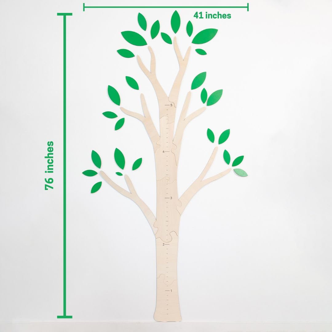 Wooden Tree Growth Chart for Kids - Nursery & Playroom Wall Decor
