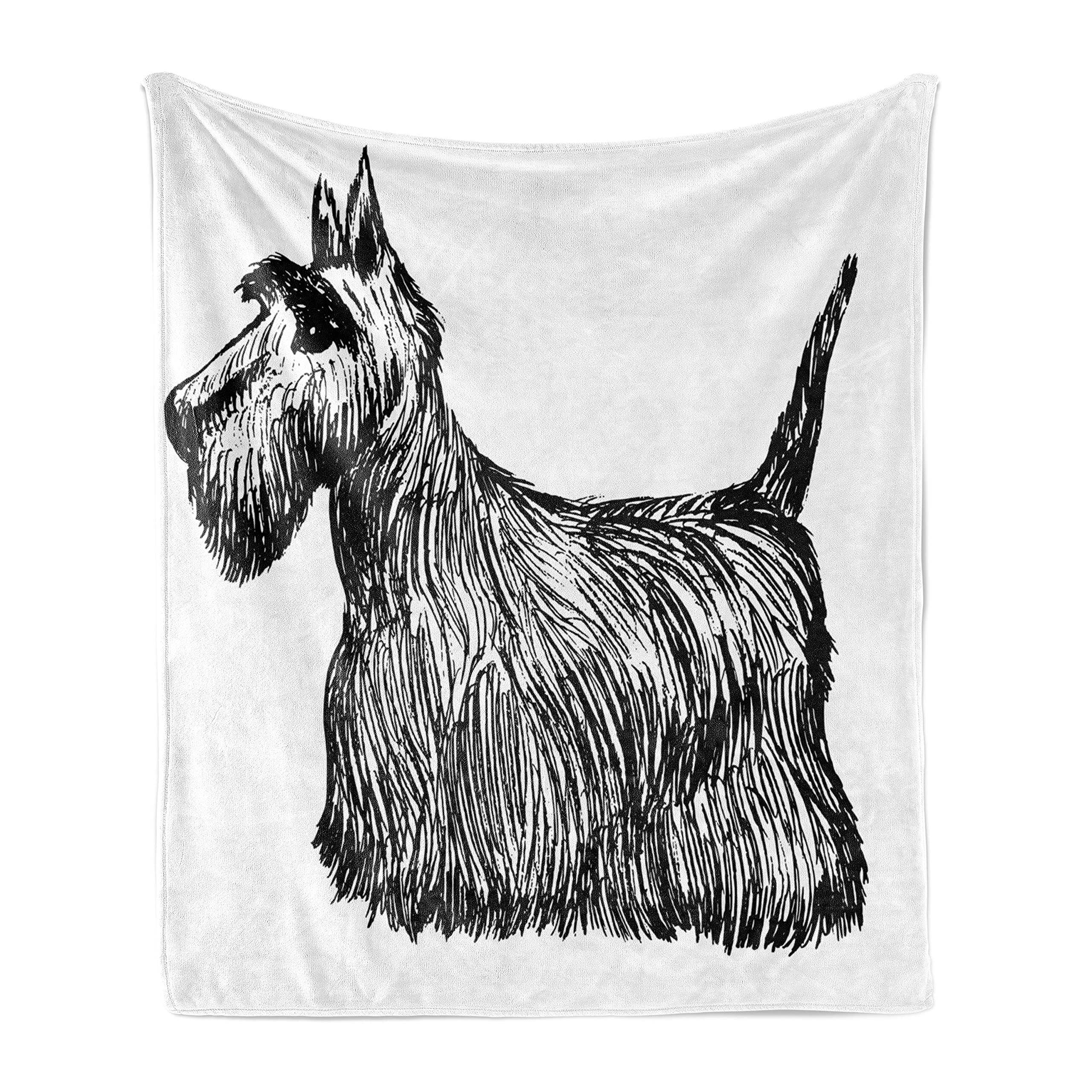 Ambesonne Scottie Dog Flannel Fleece Throw Blanket - Hand-Drawn Scottish Terrier Illustration, Ultra Soft & Cozy Plush Blanket for Couch, Bed, Sofa - Indoor & Outdoor Use - 50