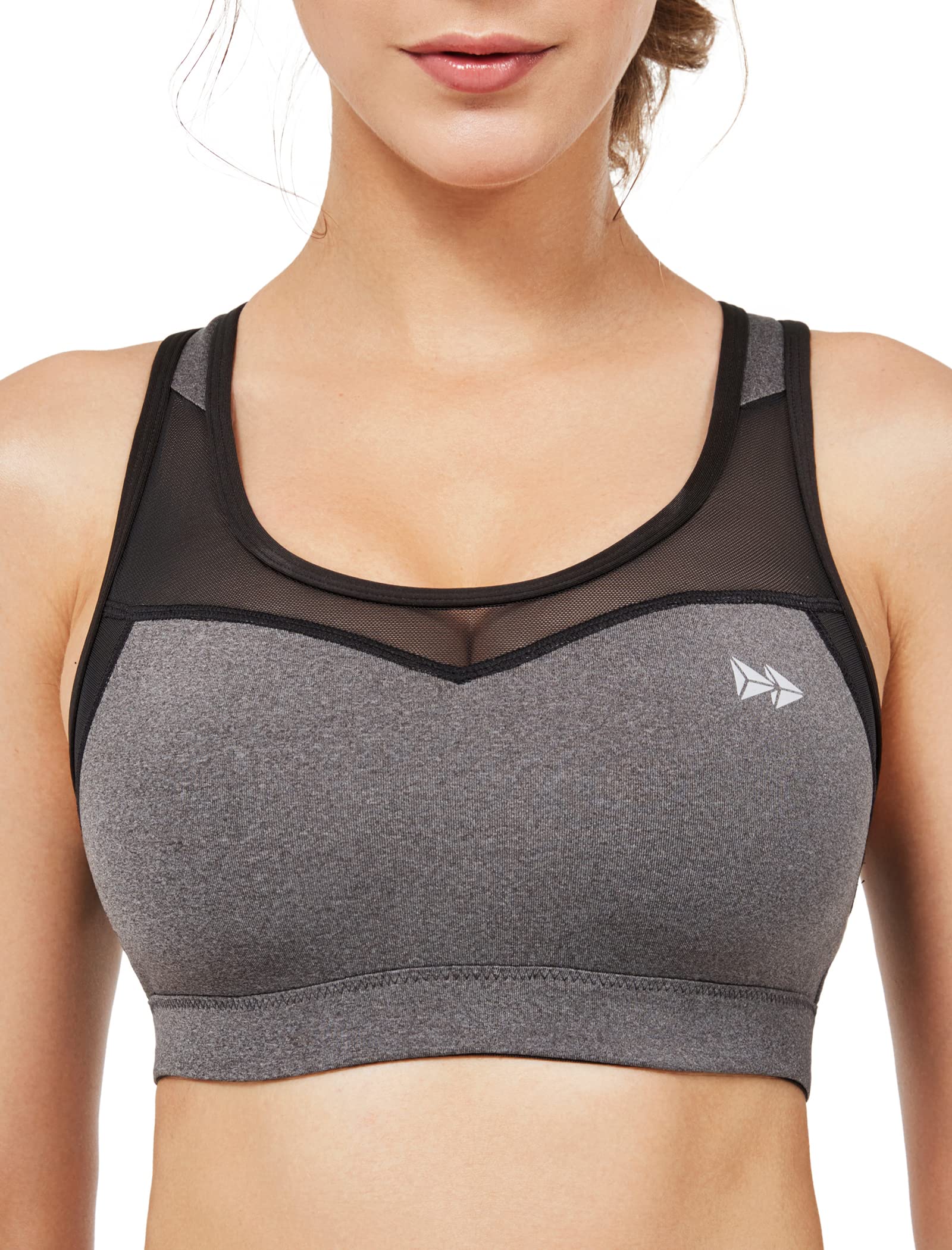 Yvette High Impact Sports Bras for Women Plus Size - Racerback Workout Medium Support Bra for Running, Fitness & Gym - Grey (Large) - Perfect for High-Intensity Workouts and Active Lifestyles