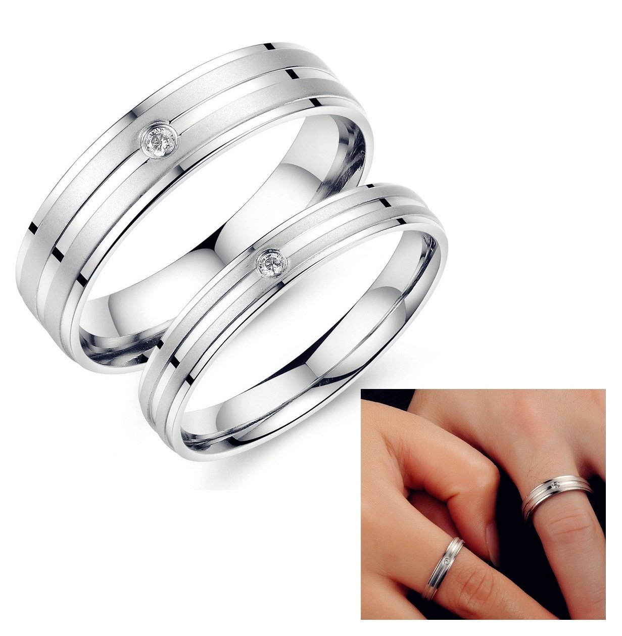 His & Hers Matching Titanium Stainless Steel Wedding Band Set - Elegant Couple Rings in Gift Box for Anniversary, Engagement, or Romantic Gift