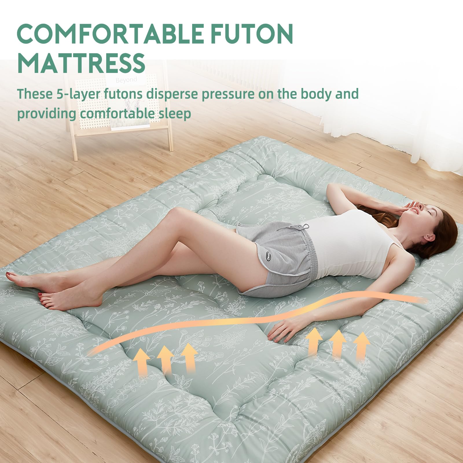 Japanese Futon Floor Mattress - Foldable Tatami Mattress with Washable Cover for Adults & Kids, Twin/Full/Queen Size (Sage Green) | Perfect for Guest Rooms, Small Spaces & Minimalist Living