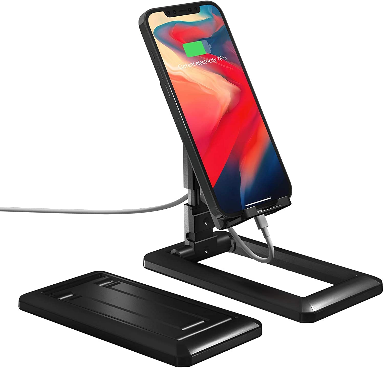 Adjustable Foldable Desktop Phone Stand Holder - Compatible with iPhone, Kindle & All Smartphones (4-8 inches) - Black - Perfect for Office, Home & Car Use