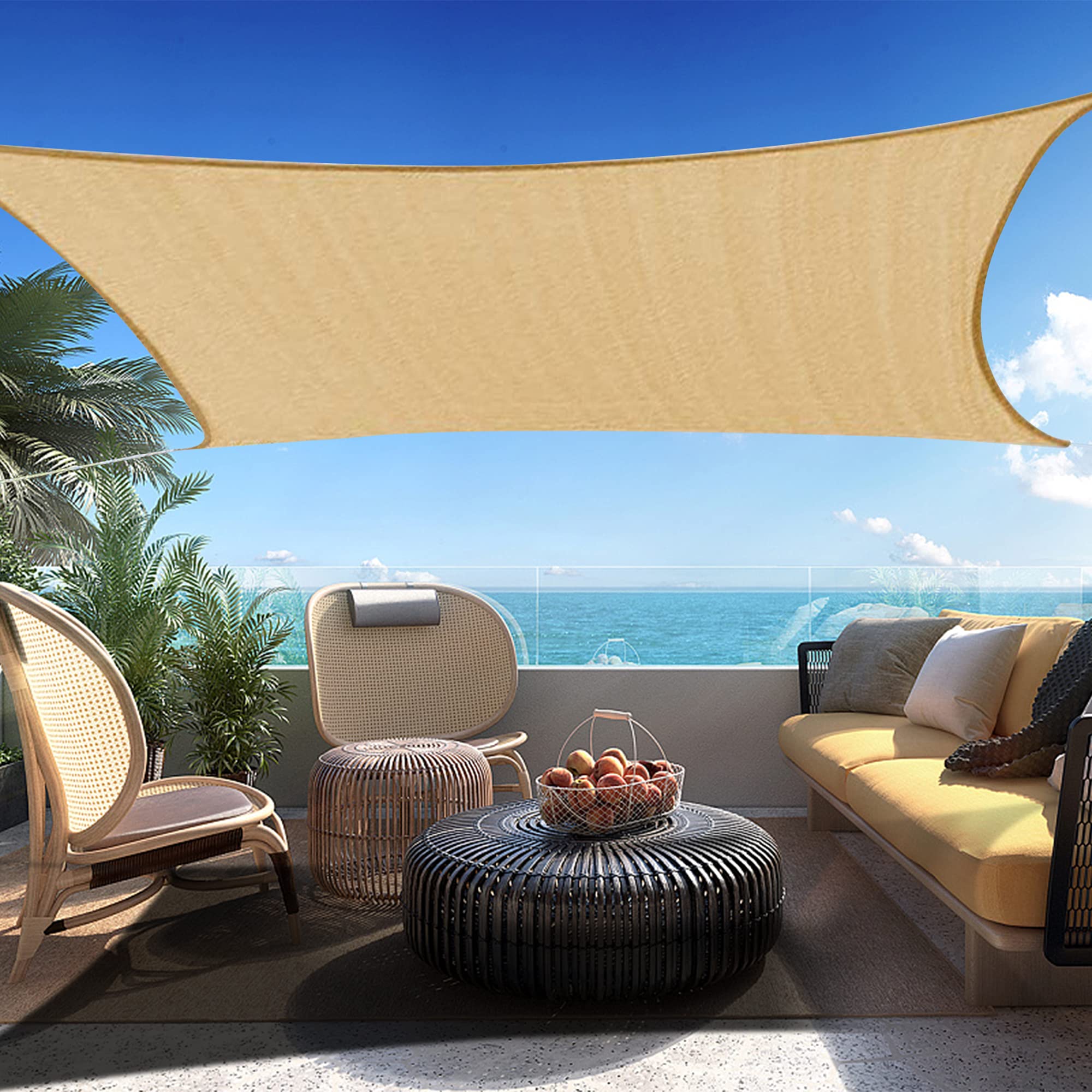 13' x 16' Sand Beige Rectangle Sun Shade Sail - Custom Size UV Block Canopy with Durable Fabric (SSP1620) - Perfect for Patio, Poolside, and Outdoor Living Spaces