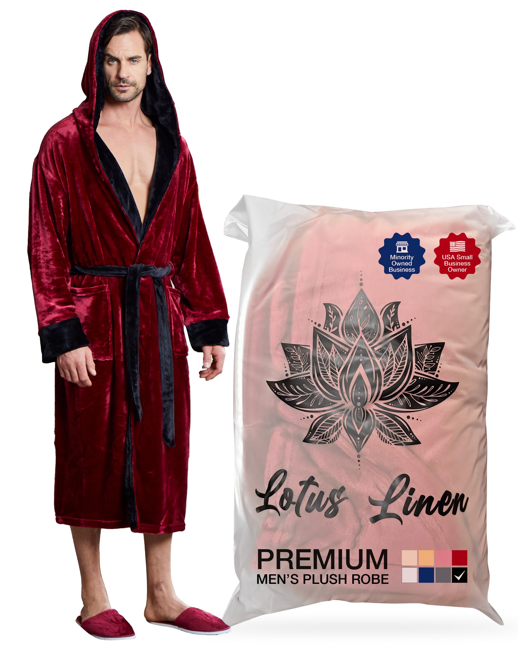 Premium Lotus Linen Men's Plush Hooded Bathrobe - Ultra Soft Long Robe for Men, Luxury Spa & Loungewear - Perfect for Home Relaxation, Bathroom, and Hotel Use