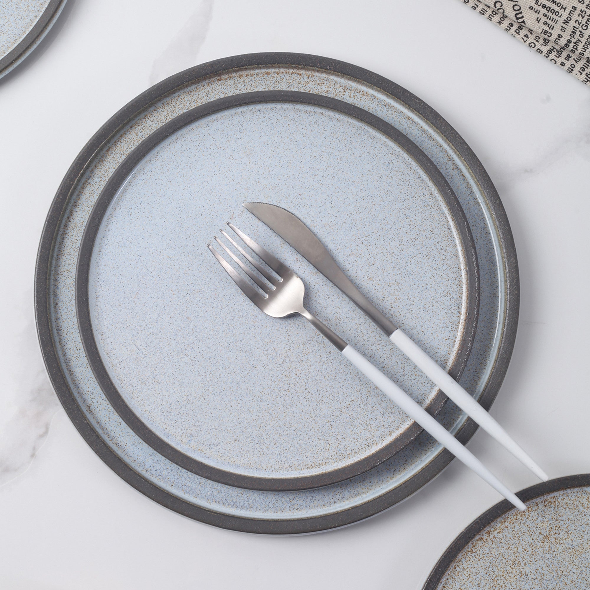 Vince Stoneware Dinner Plate Set - Gray, Green, Blue Ceramic Plates for Everyday Dining & Entertaining | Microwave & Dishwasher Safe