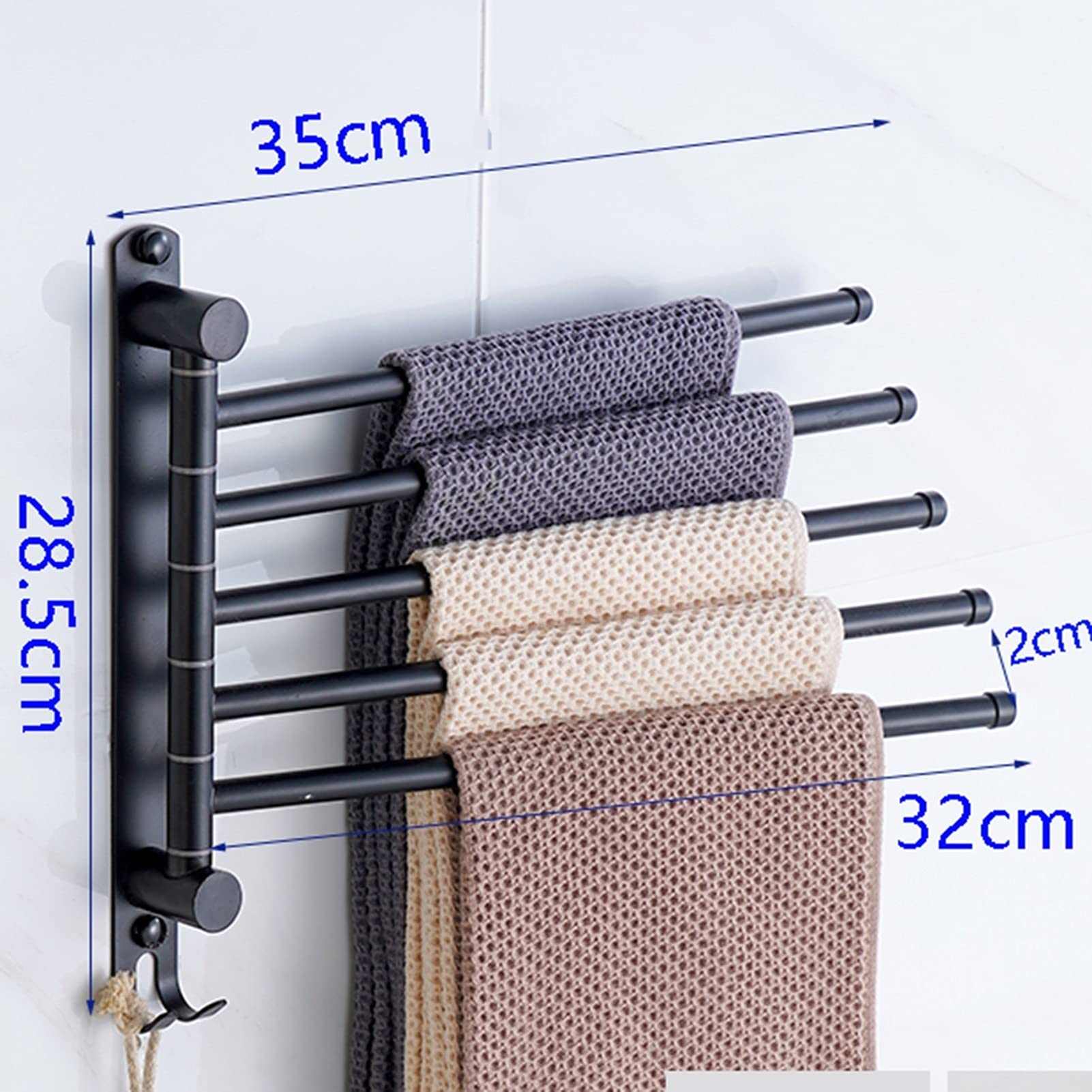 DCFV Wall-Mounted Swivel Towel Rack with Shelf - 5 Arms Space Saving Bathroom Organizer for Towels, Robes & Kitchen Linens - Perfect for Bathroom, Poolside, Spa & Laundry Room Storage
