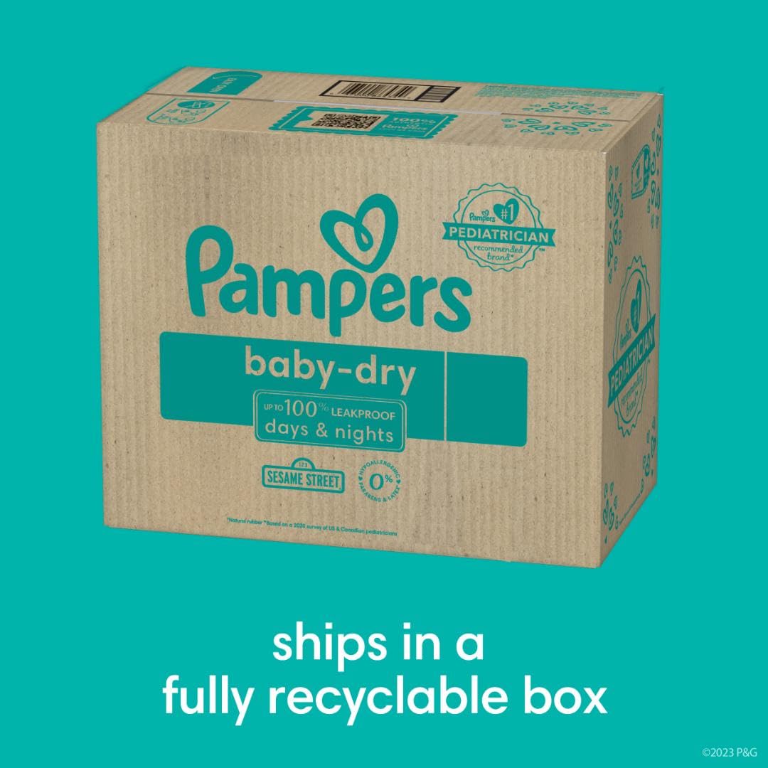Pampers Baby Dry Disposable Diapers - Size 1 (252 Count) & Size 2 (234 Count) Starter Kit with Sensitive Water-Based Baby Wipes - 12 Flip-Top Packs (1008 Wipes Total) - Perfect for Newborns, Infants & Overnight Protection