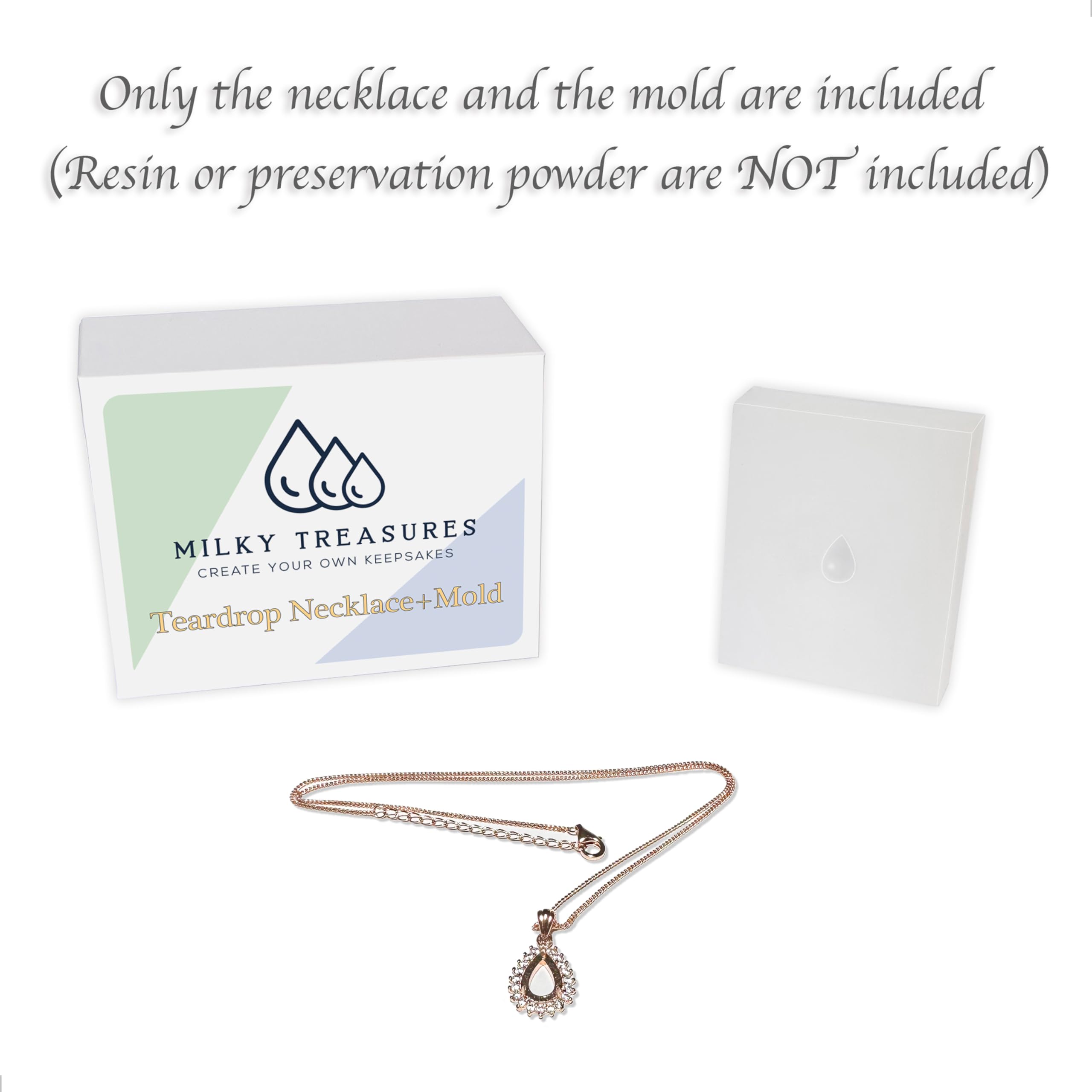 Milky Treasures Teardrop Necklace DIY Breastmilk Jewelry Making Kit - Rose Gold Plated 925 Sterling Silver Pendant for Breastfeeding Moms | New Mom Gift, Baby Shower Present & Mother's Day Keepsake (Necklace + Mold Included) | Perfect for Creating Personalized Memorial Jewelry to Cherish Precious Moments