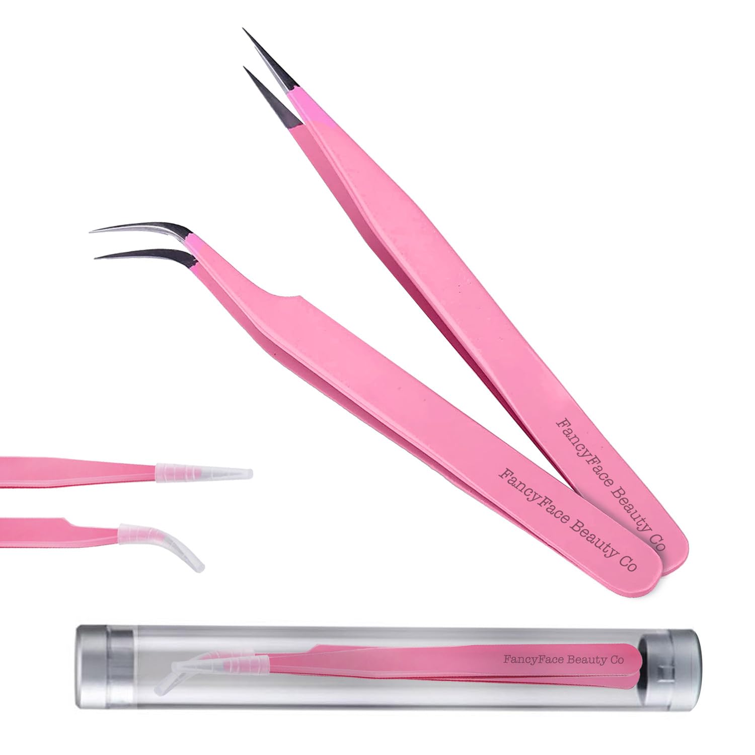 Professional 2-Piece Straight & Curved Tip Eyelash Extension Tweezers Set - Premium Stainless Steel False Eyelash Application Tools - Perfect for Salon, Home Use & DIY Lash Extensions