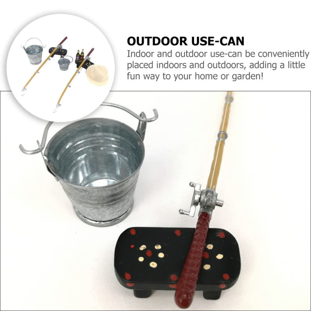 Kisangel Miniature Fishing Pole Set - Tiny Dollhouse Fishing Rod & Gear for Mini Bench, Hat, Beer Bottles, Buckets - Perfect for DIY Crafts, Model Scenes & Home Decor