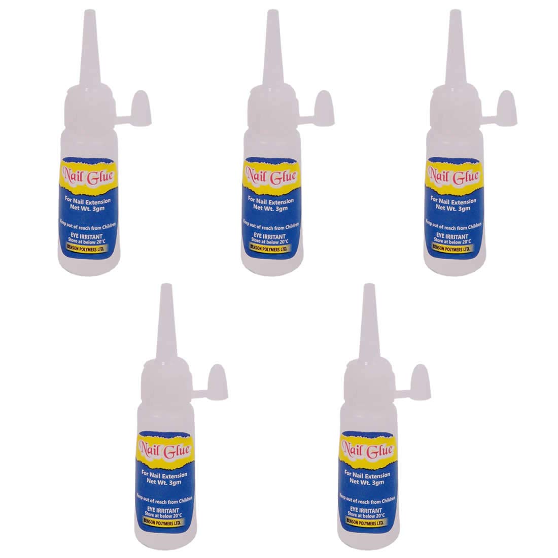 Professional Nail Glue Super Strong Adhesive - 5 Pack White Nail Extension Glue for Acrylic Nails, Press On Nails, False Nails & Nail Art - Long Lasting & Quick Dry Formula for Salon & Home Use