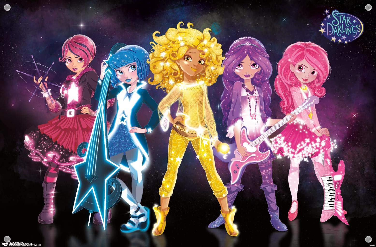 Disney Star Darlings Wall Poster Set with Push Pins - Cute Room Decor for Girls Bedroom, Dorm, Playroom & Kids Wall Art