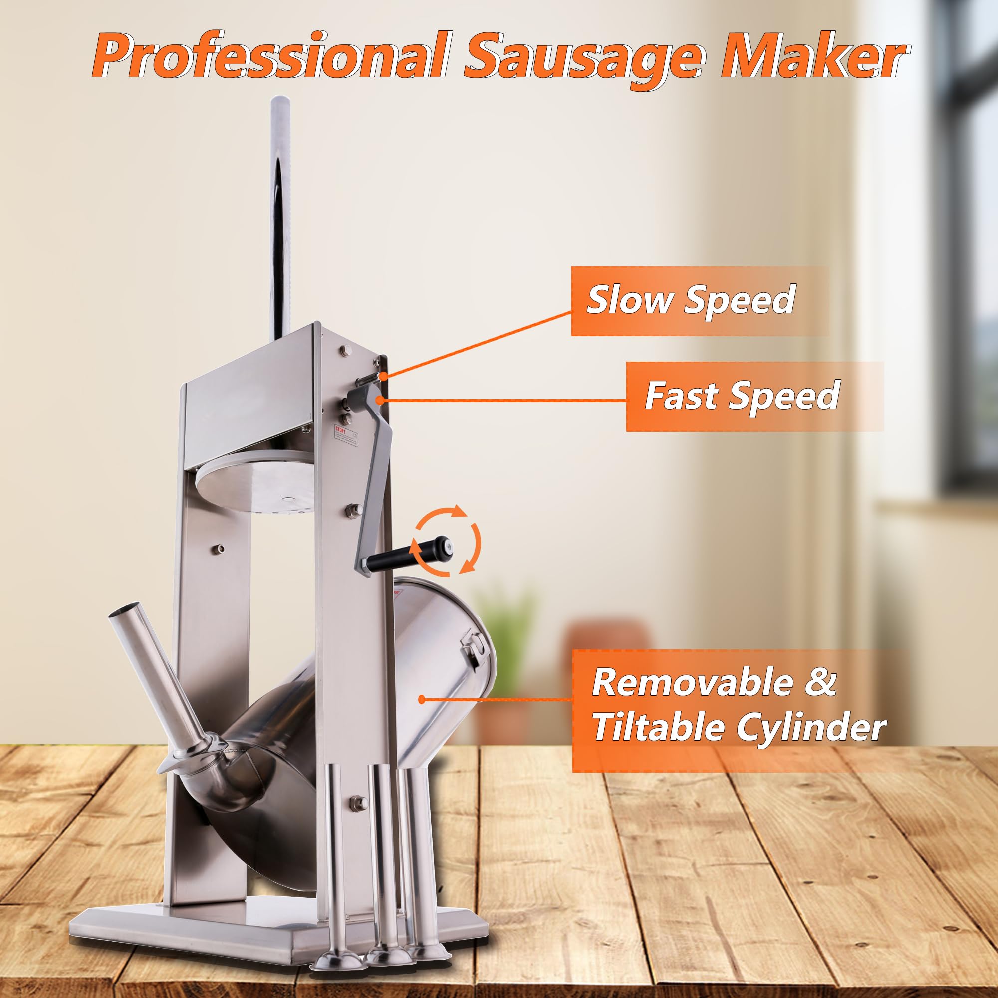 15 Lb/7 L Stainless Steel Vertical Sausage Stuffer Maker - 2 Speed Heavy Duty Sausage Filler for Home Kitchen & Commercial Use | Perfect for Making Italian, Bratwurst, Chorizo & Breakfast Sausages