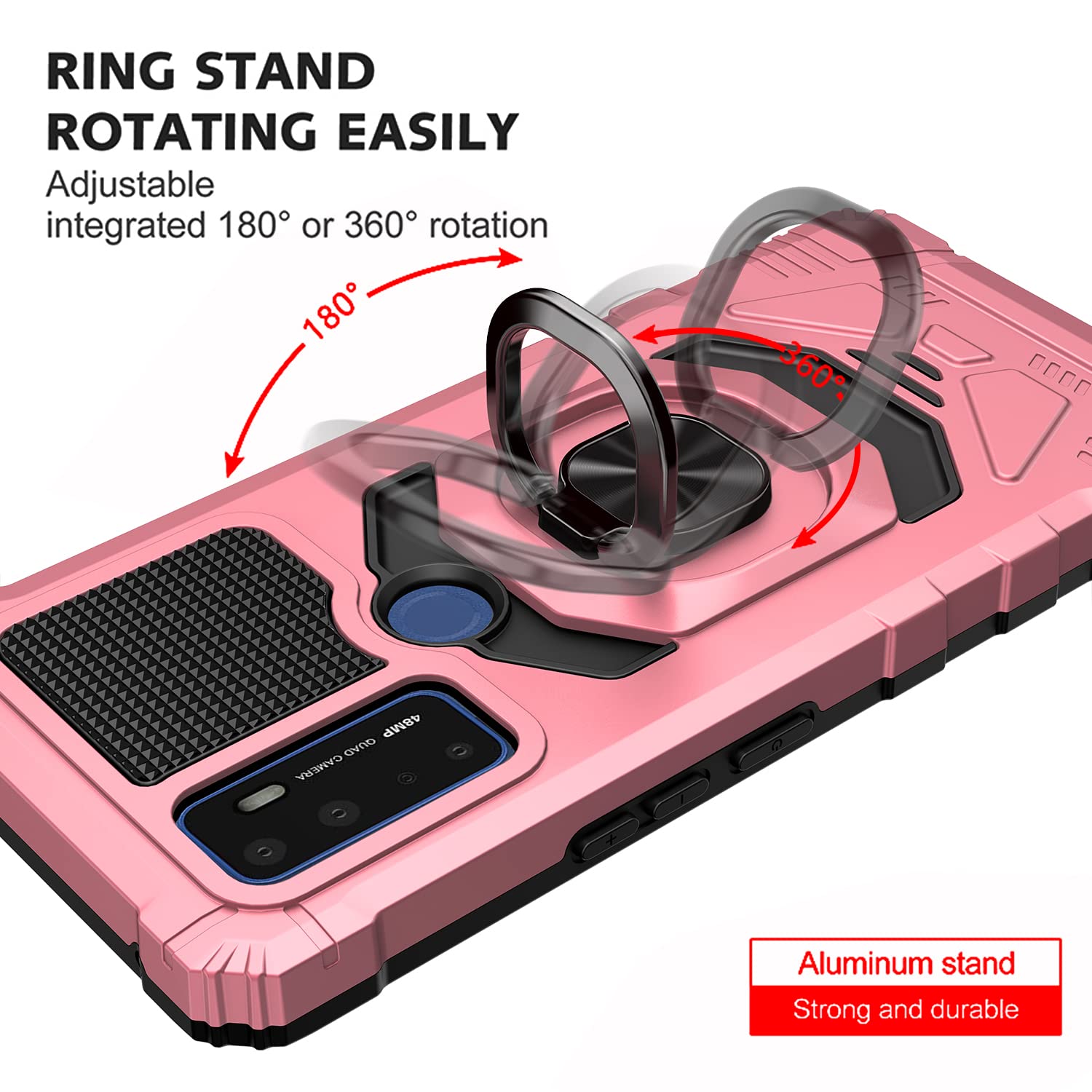 AT&T Radiant Max 5G / Cricket Dream 5G / Cricket Innovate 5G / AT&T Fusion 5G Case with Tempered Glass Screen Protector - Full Coverage, Shockproof, Magnetic Car Mount, Ring Stand - Rose Gold Protective Cover for Work, Travel & Everyday Use
