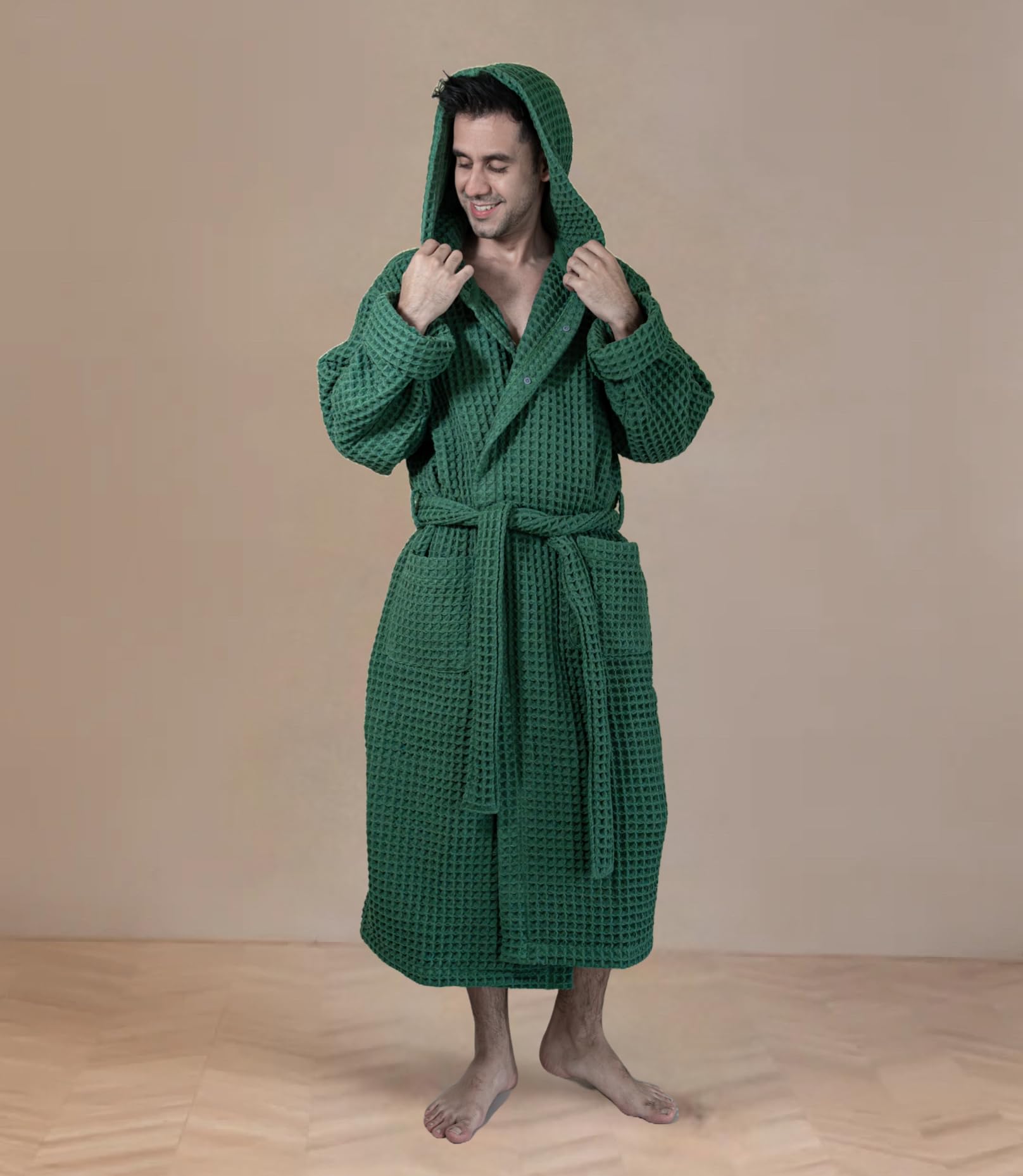 Luxury Hotel & Spa Silk-Infused Japanese Cotton Waffle Unisex Hooded Bathrobe - Soft & Absorbent Robe for Spa, Home Relaxation & Gift Giving