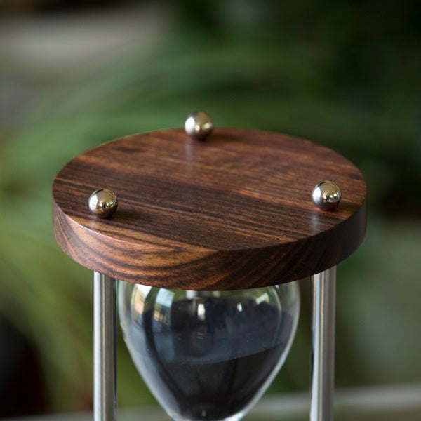 Premium Solid Chechen Wood 30 or 60 Minute Hourglass with Metal Spindles & Black Sand - Perfect for Office, Classroom, Yoga, Meditation & Home Decor