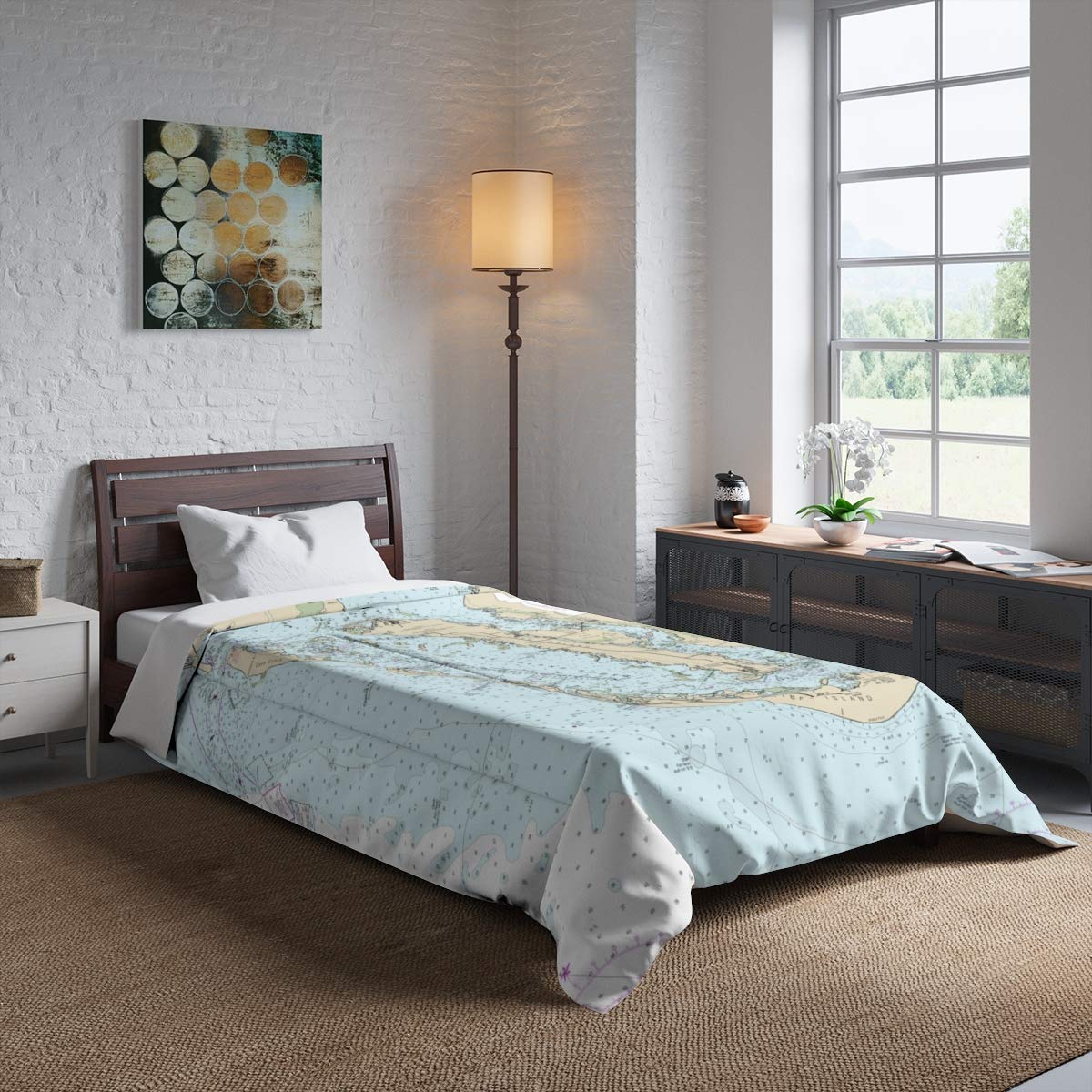Sanibel Island Captiva Island Pine Island Nautical Chart Twin Size Comforter 68x88 Inches - Coastal Themed Bedding for Beach House, Boat Cabin & Nautical Decor