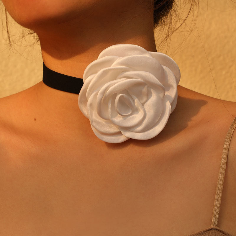 Rose Phantom Flower Suede Choker Necklace | Gothic Victorian Costume Jewelry | Perfect for Halloween, Cosplay & Vintage Fashion Outfits