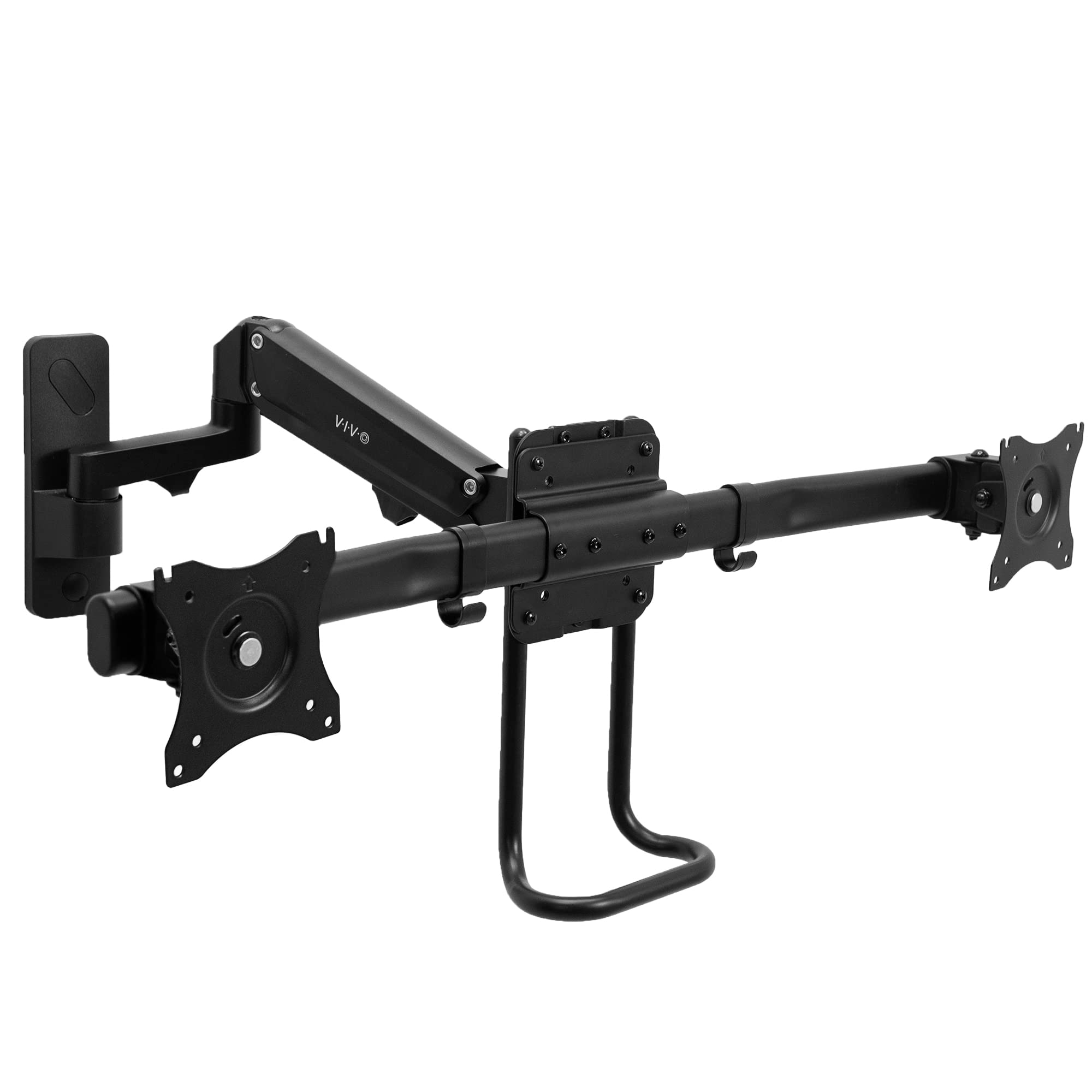 VIVO Premium Aluminum Single/Dual Monitor Wall Mount - Adjustable Pneumatic Arm for 2 Screens up to 27