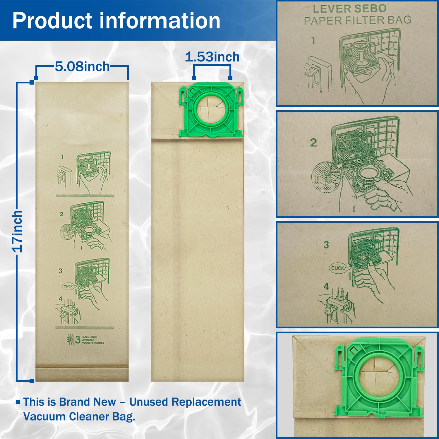 HASMX 10-Pack Replacement Vacuum Bags for Windsor Sensor S12 Vacuum Cleaner - Compatible with Part Numbers 5300, 5300REP, 86000500 - Perfect for Home Cleaning, Pet Hair Removal & Allergen Control