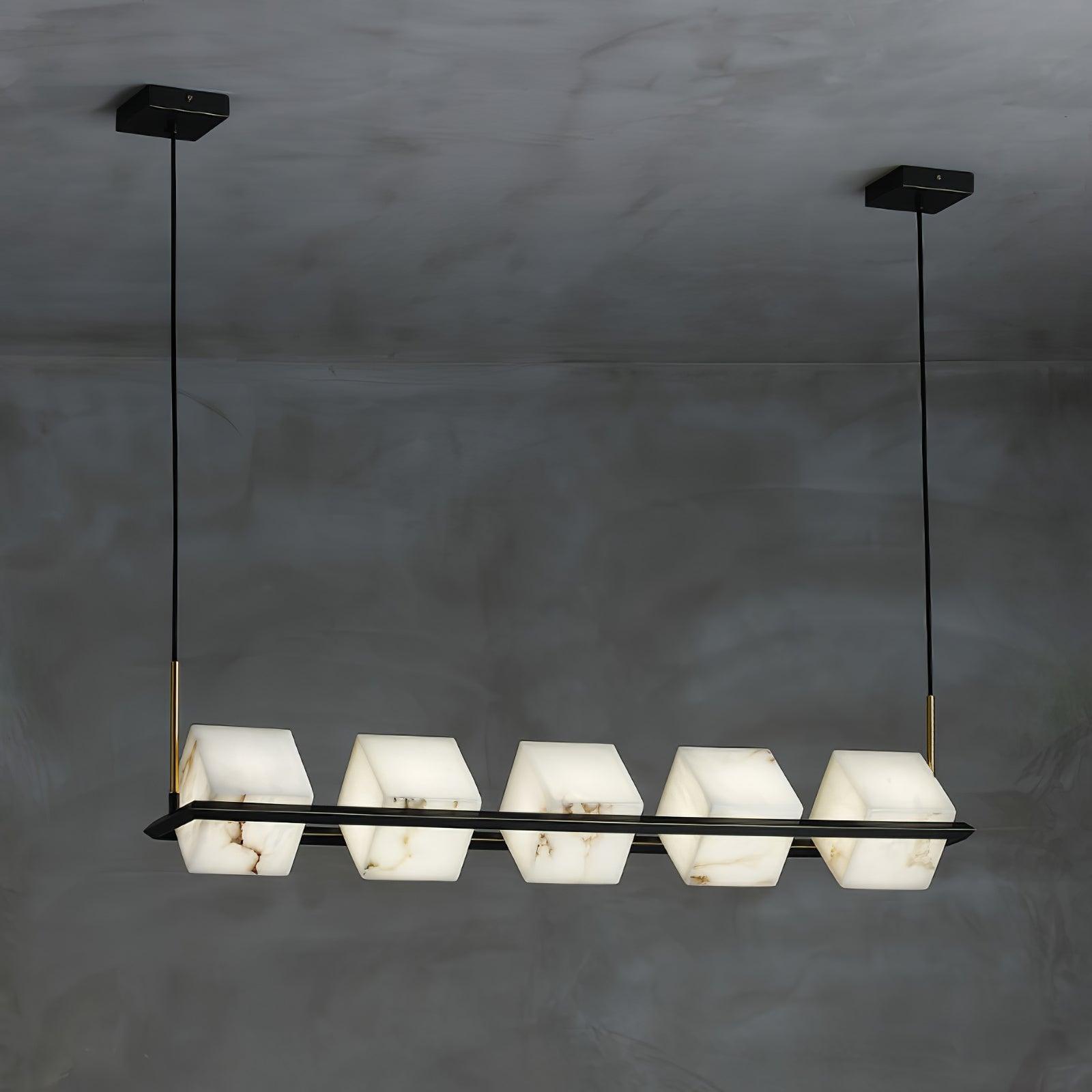Modern Alabaster Square Box Chandelier - Elegant Ceiling Light Fixture for Dining Room, Living Room & Bedroom Lighting