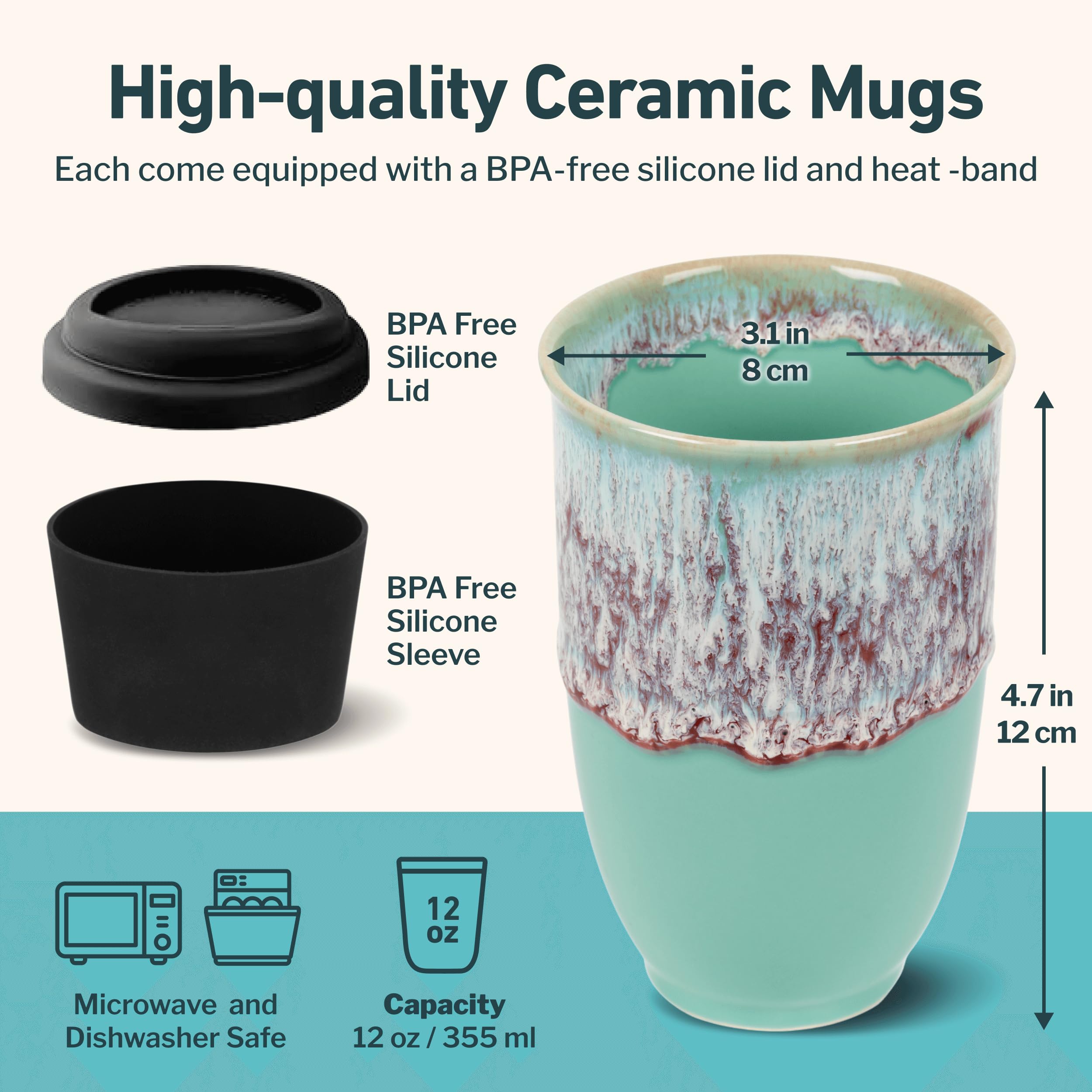 12oz Travel Coffee Mug - Reusable Insulated Coffee Tumbler with Lid, Microwave & Dishwasher Safe - Perfect Gift for Women & Men - Nebula Design - Ideal for Commuting, Office Use & Outdoor Adventures