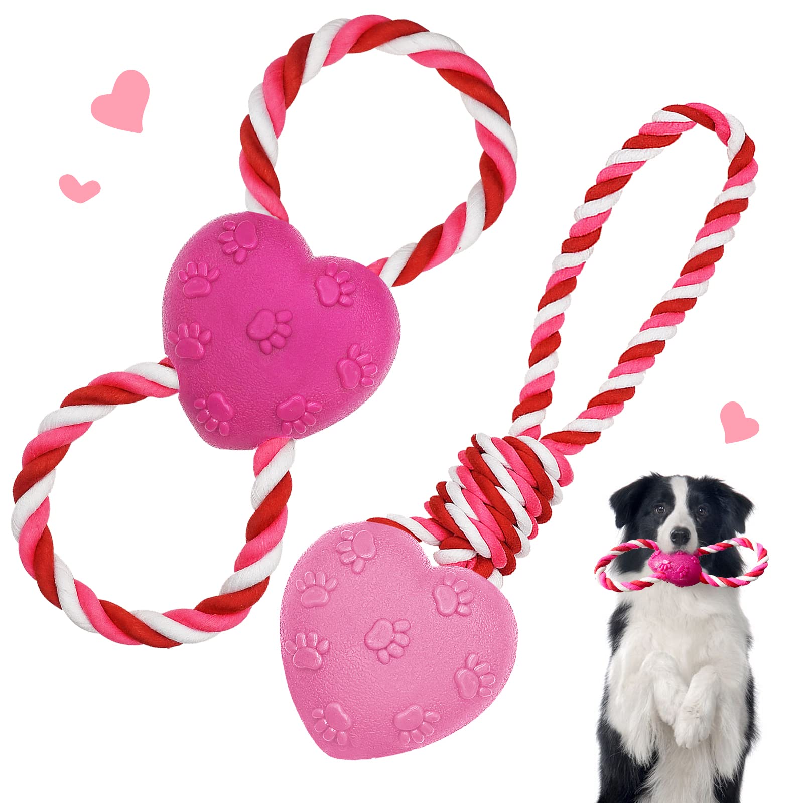Valentine's Day Dog Toys - 2 Pack Durable Rope Toys for Tug of War & Teeth Cleaning - Perfect Chew Toys for Small & Medium Dogs - Ideal for Playtime, Training & Valentine's Gifts for Pets