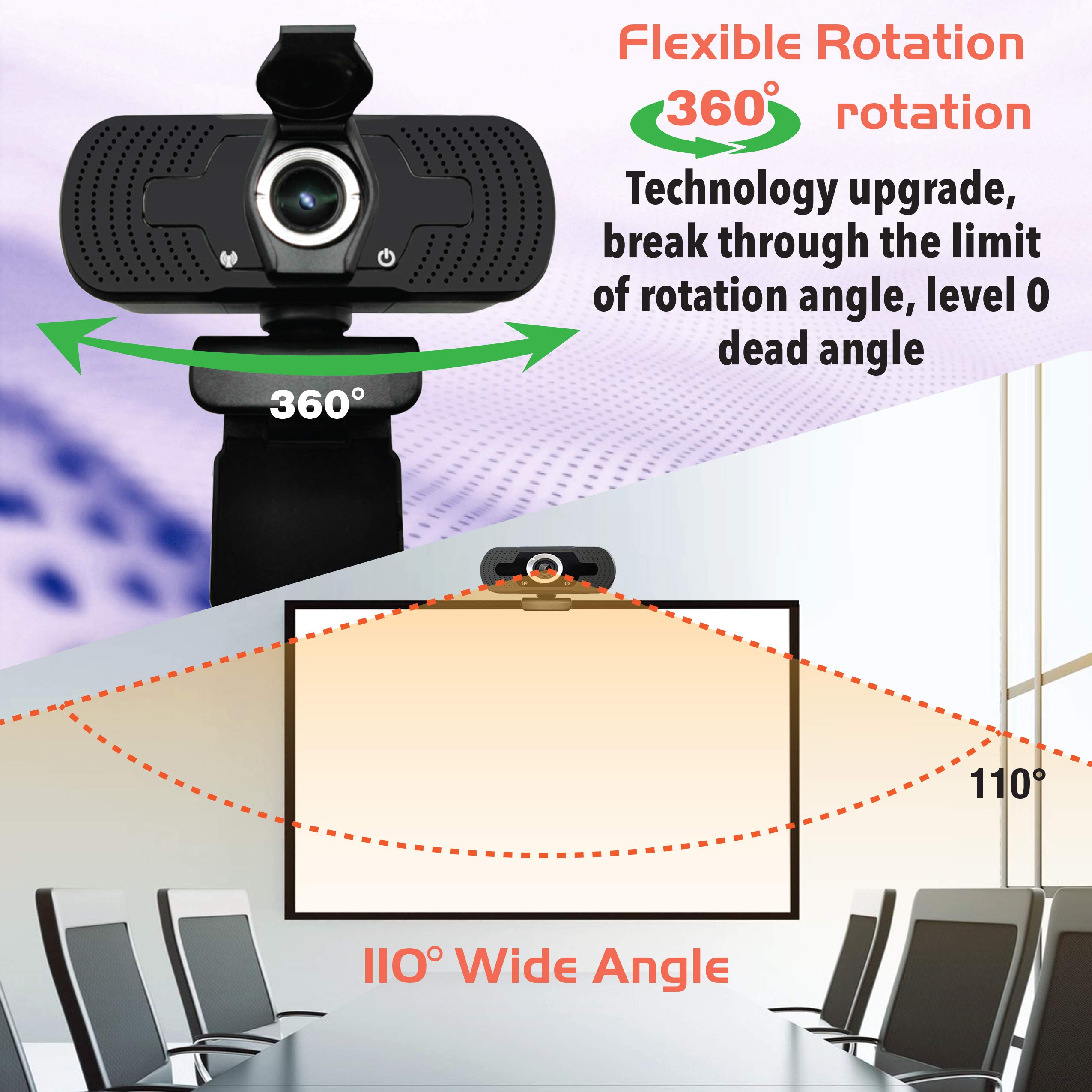 EverGrow 2024 1080P HD Webcam with Built-in Microphone, Privacy Cover & Tripod - 110° Wide Angle USB Camera for Laptop, Plug & Play - Perfect for Zoom, YouTube, Skype, Online Classes & Video Conferencing (CAM-WEB-2MP)