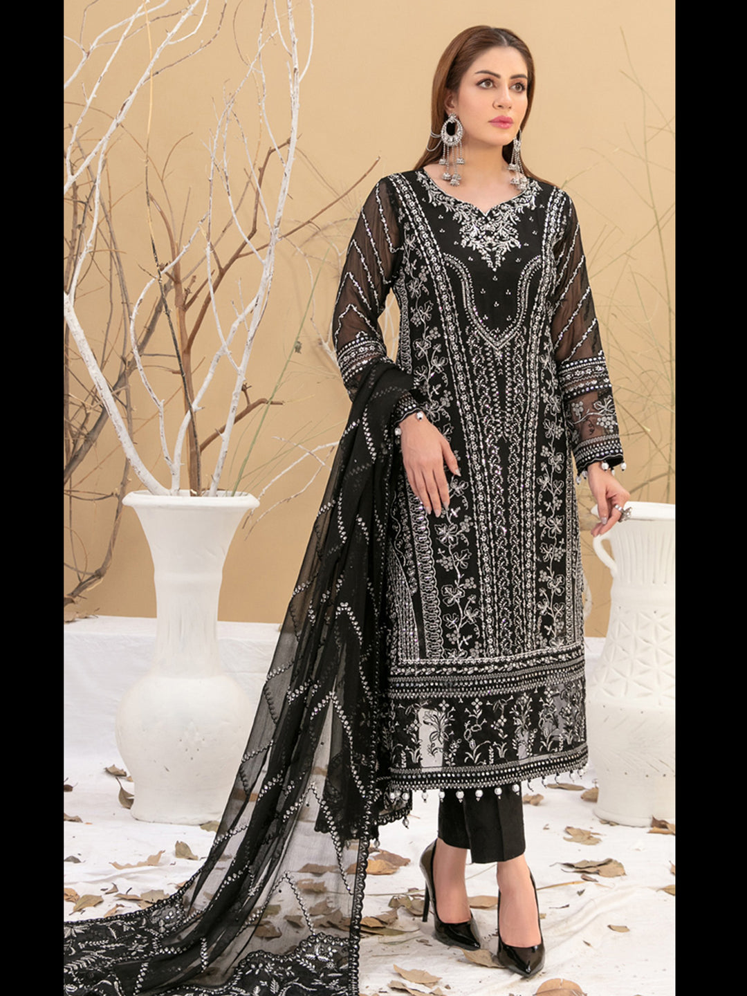 Elegant Black Georgette Pant Suit with Exquisite Embroidery - Perfect for Office Wear, Business Meetings & Formal Occasions